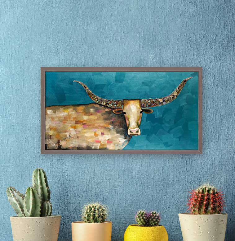 Longhorn Geode Mini Framed Canvas Print by Eli Halpin - White Frame