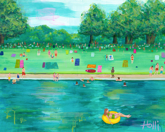 A Saturday Morning at Barton Springs Print by Holli Hartman