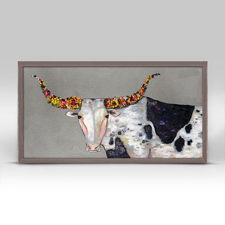Longhorn Blooms Mini Framed Canvas Print by Eli Halpin - White Frame