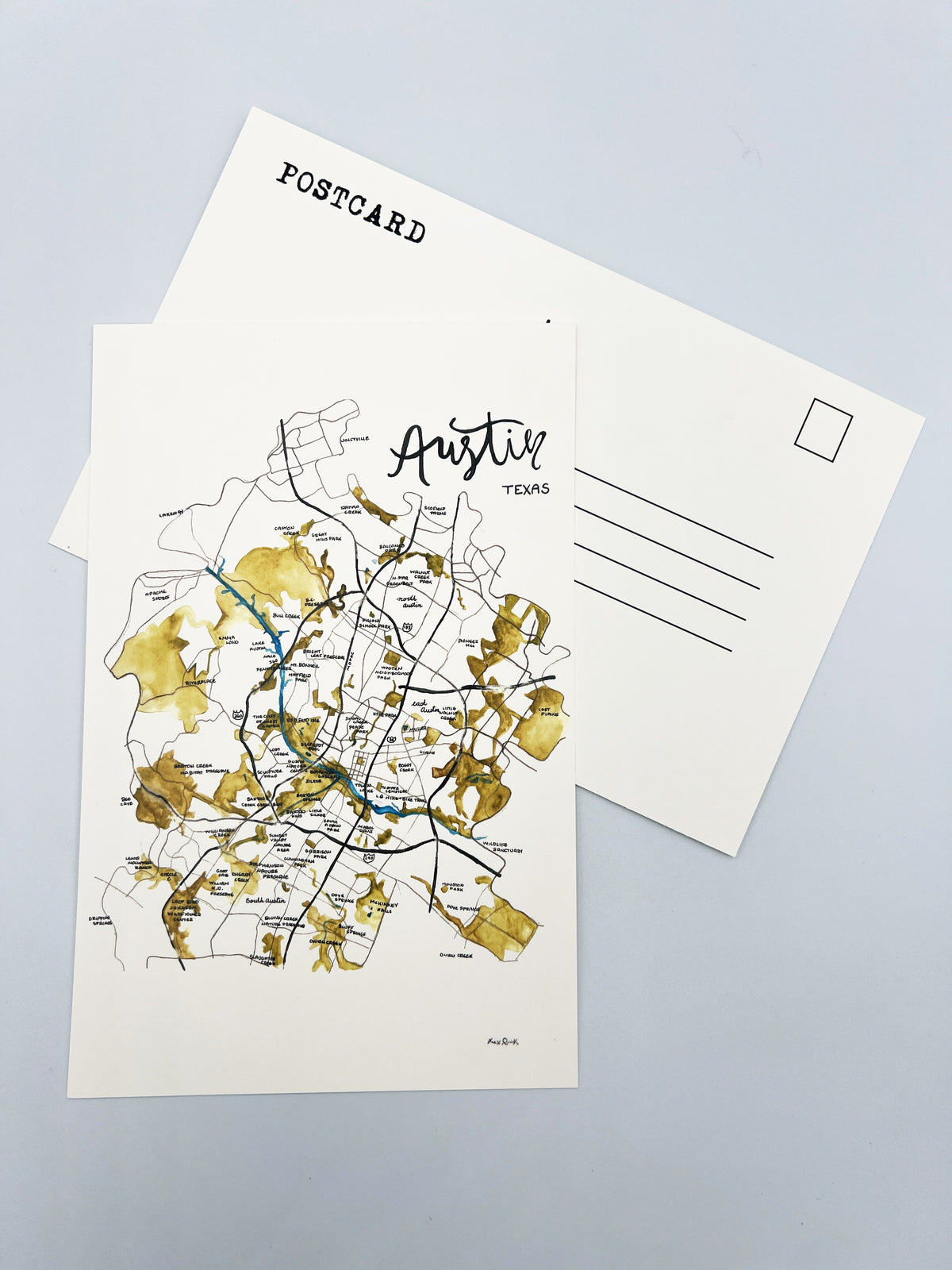 Austin Map Postcard by Alex Quirk + Postcard