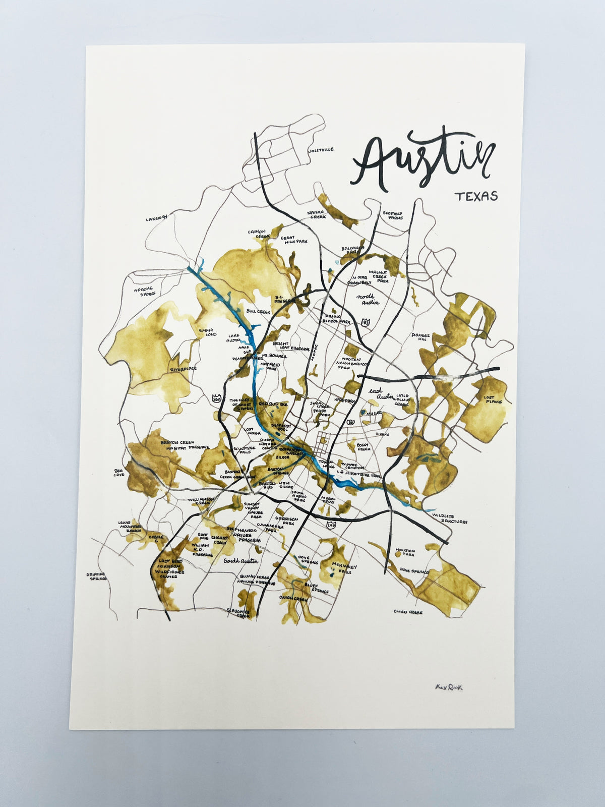 Austin Map Postcard by Alex Quirk + Postcard