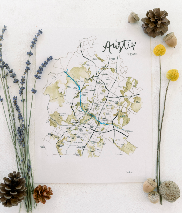 Austin Map Print by Alex Quirk + 11"x14"