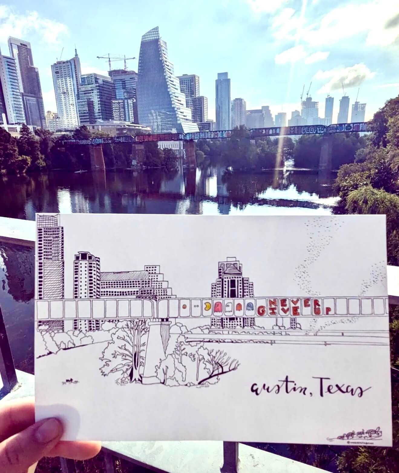 Pacman Bridge Postcard by Alex Quirk