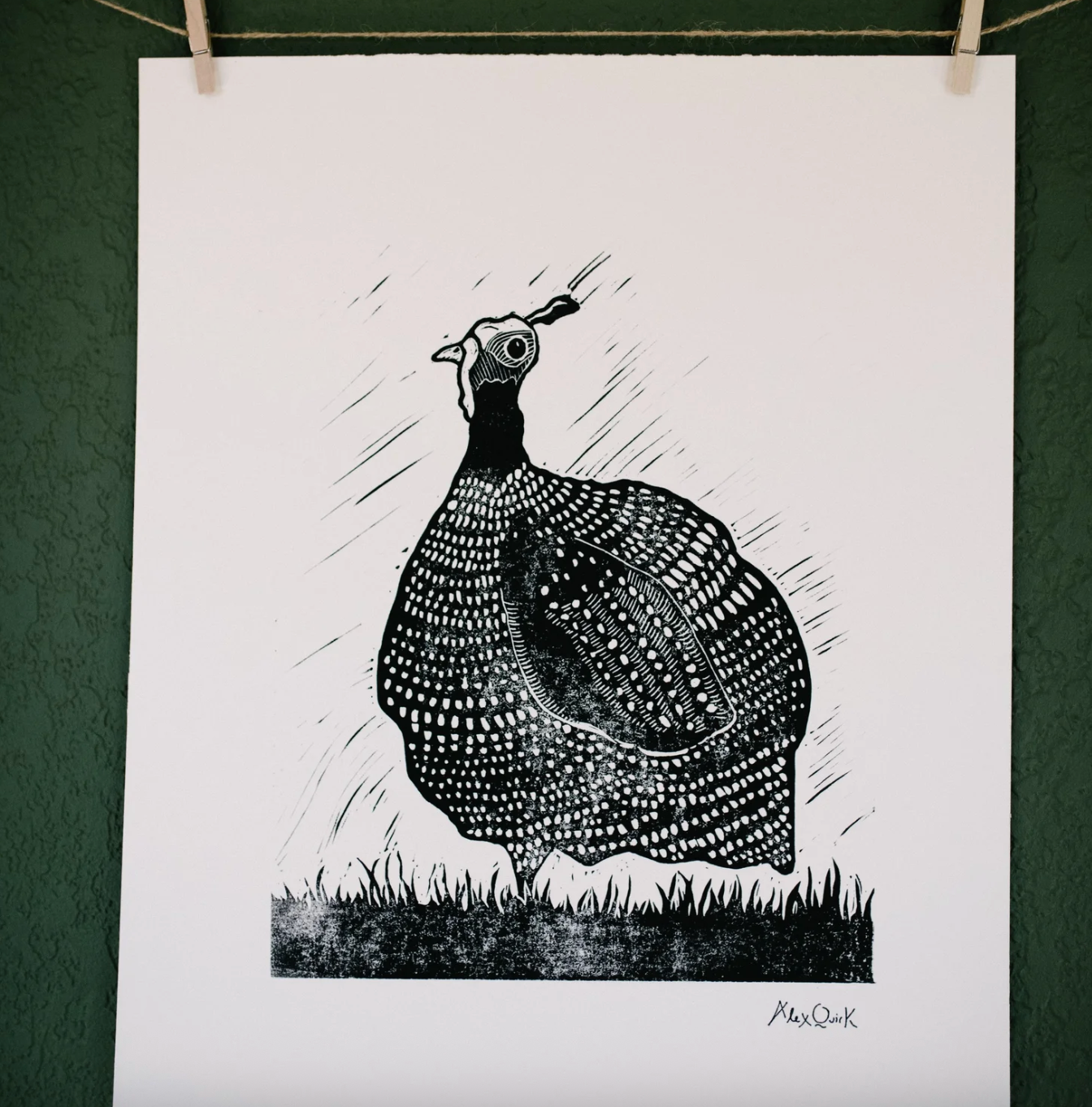 Pancake the Guinea Hen Linocut Prints by Alex Quirk - 11"x14" + Original