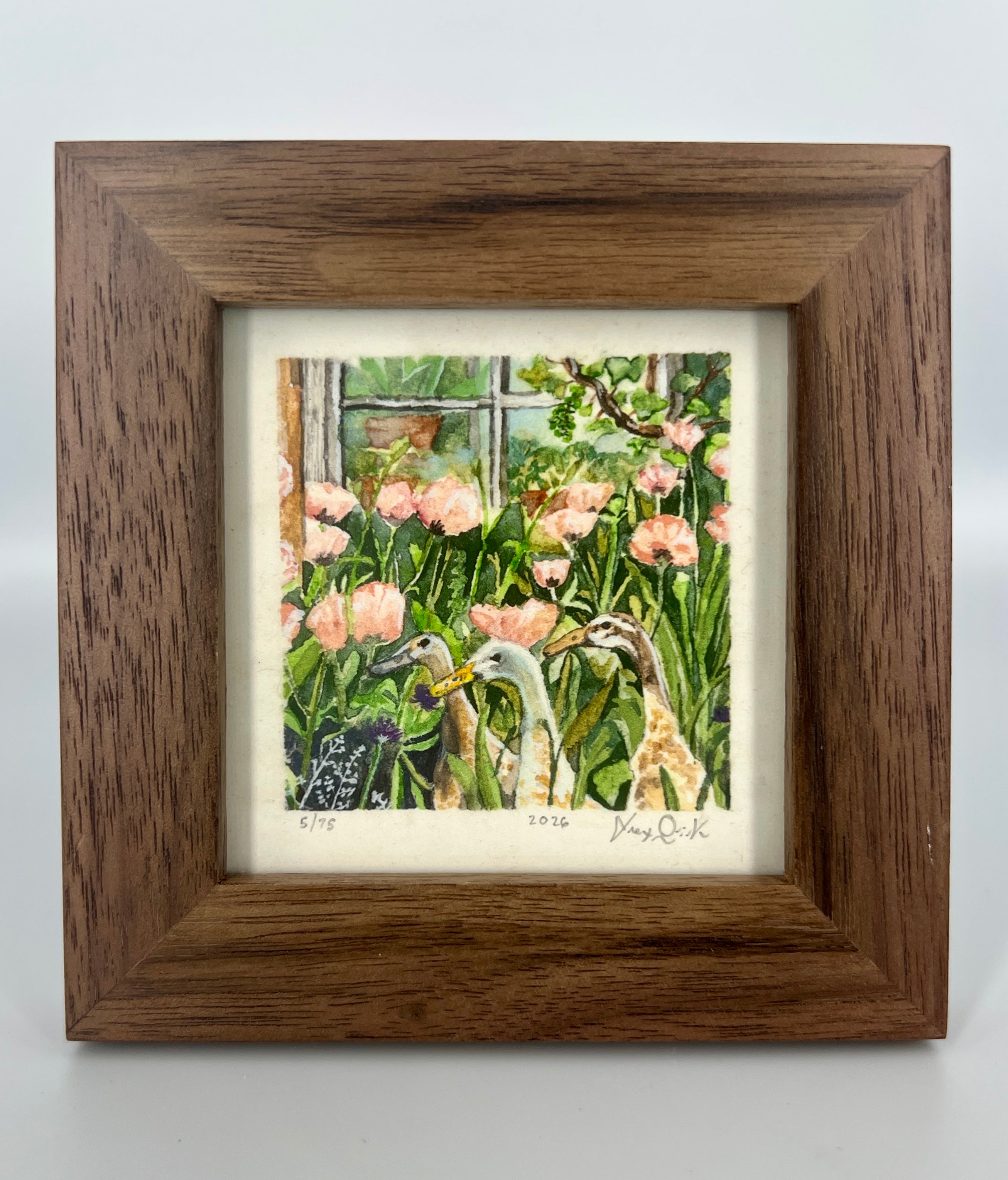 Runner Ducks Mini Print by Alex Quirk + Wood Frame