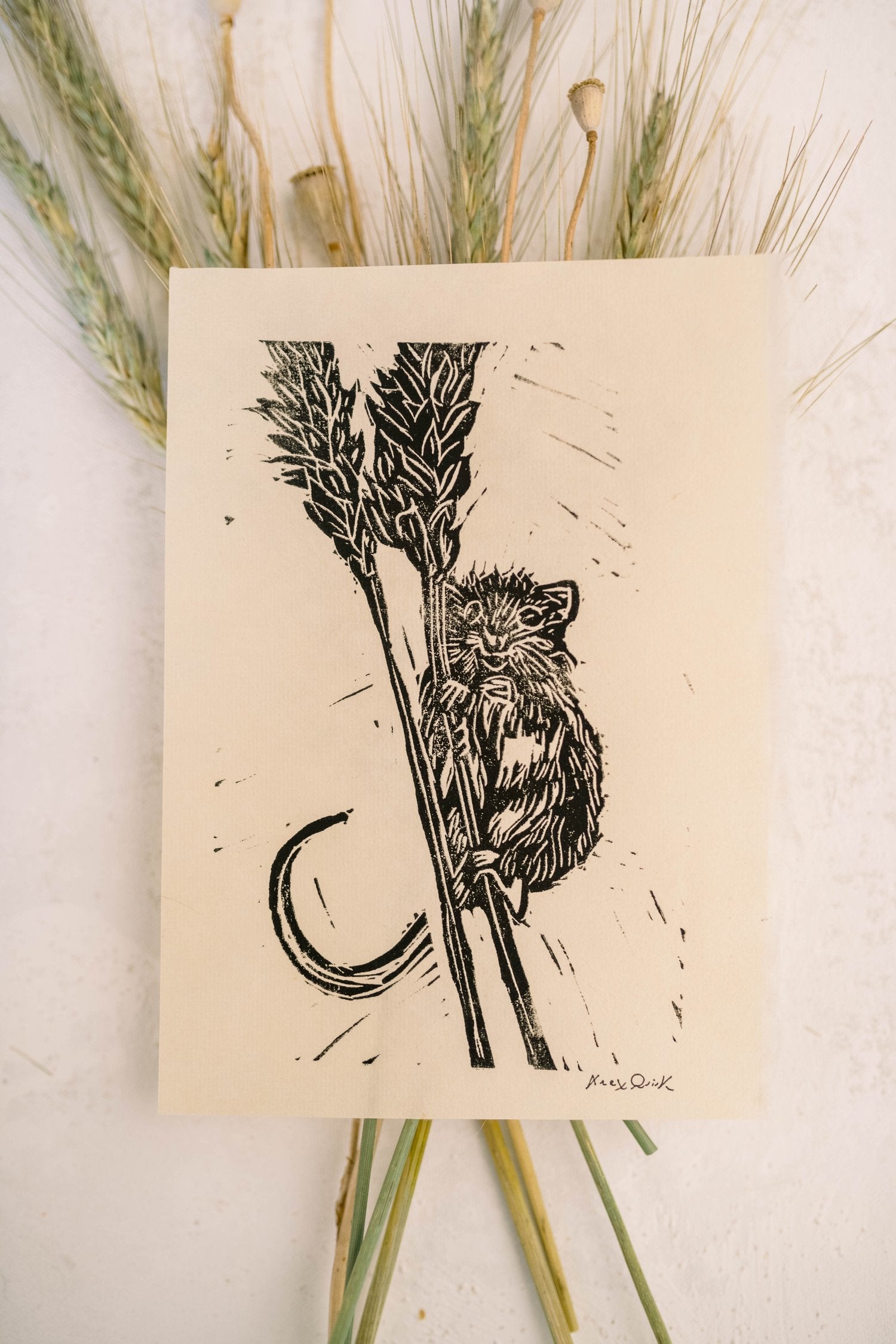 Field Mouse Linocut Print by Alex Quirk + Original