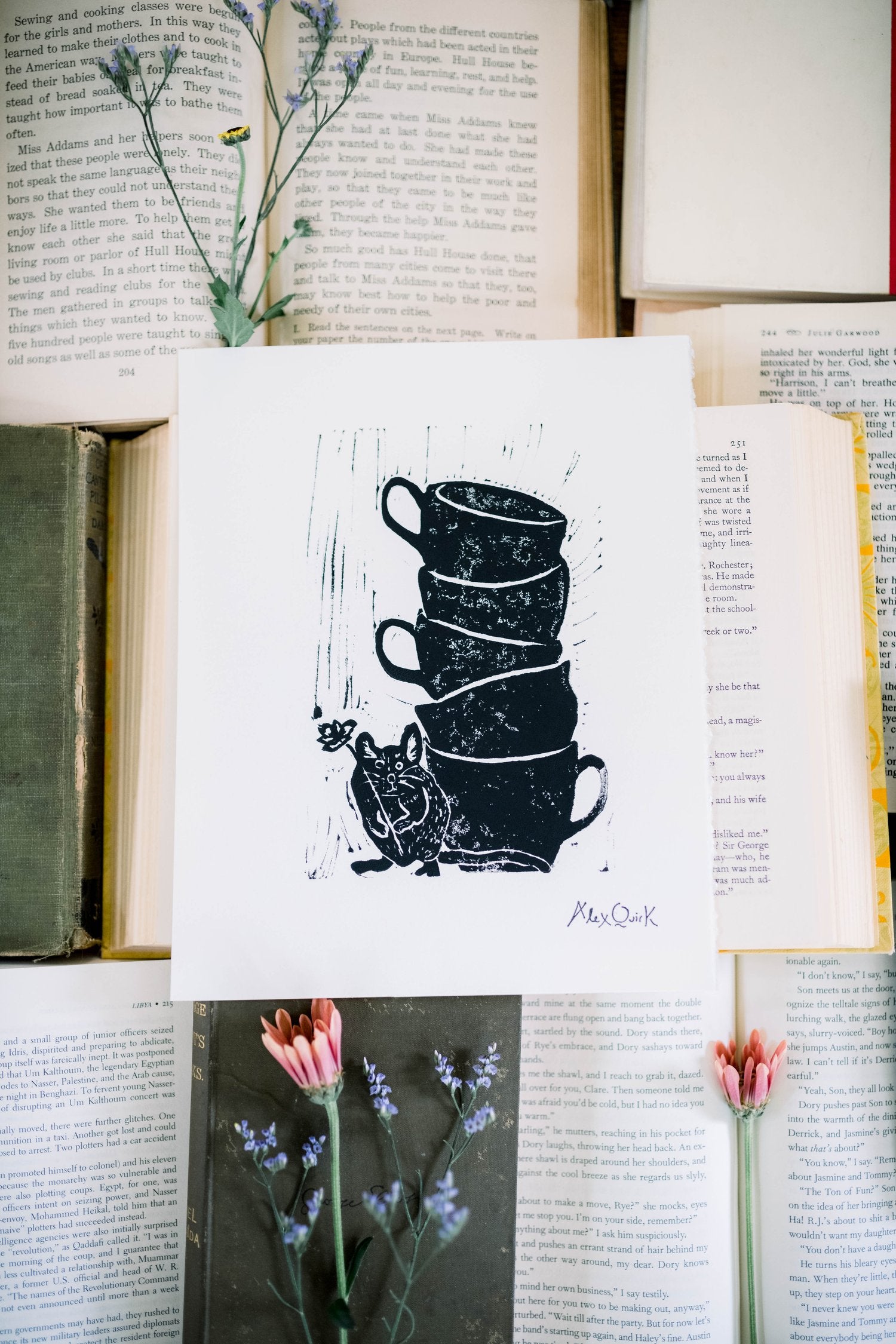 Tea Cups Print by Alex Quirk + Framed