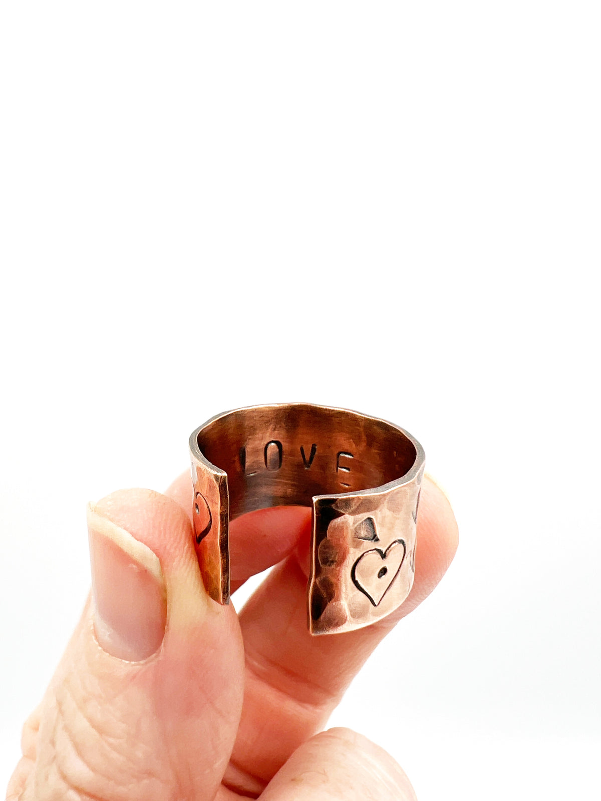 Love Heart Stamped Copper Ring by BeBeadiful Jewelry