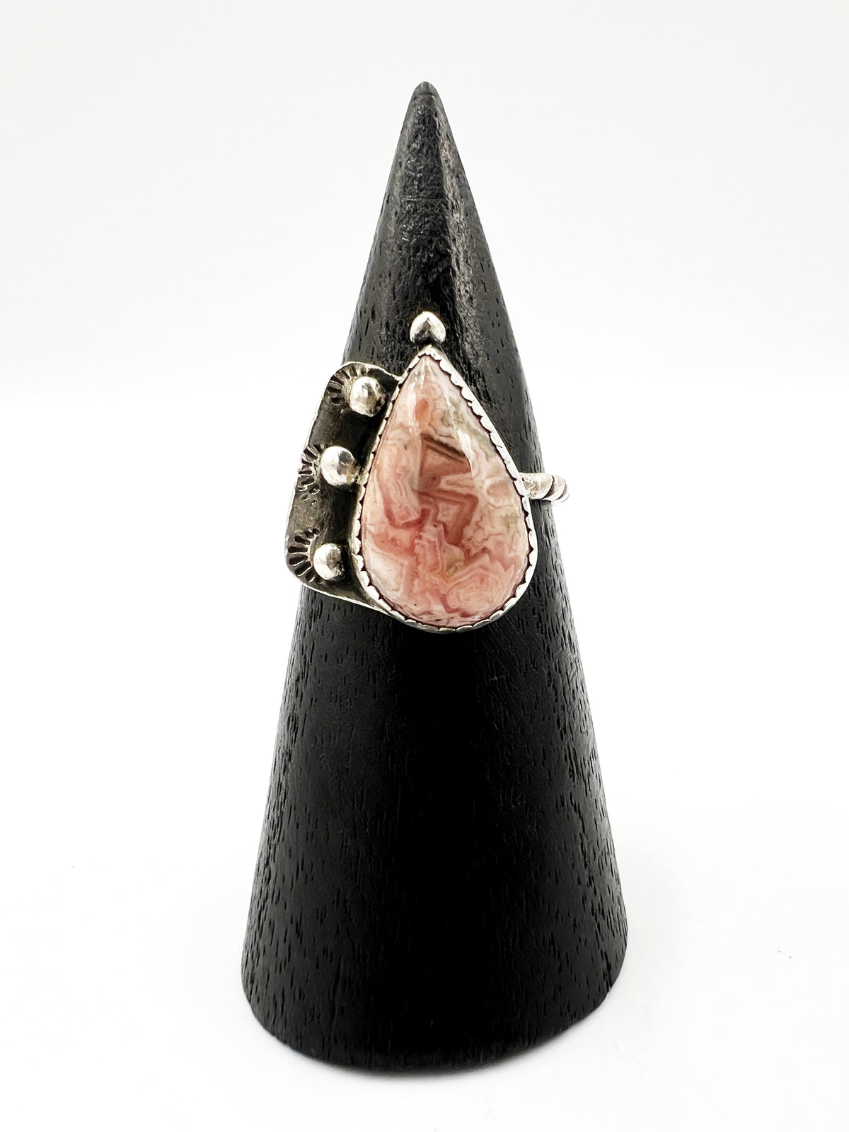 Rhodochrosite Teardrop Sterling Silver Ring by BeBeadiful Jewelry