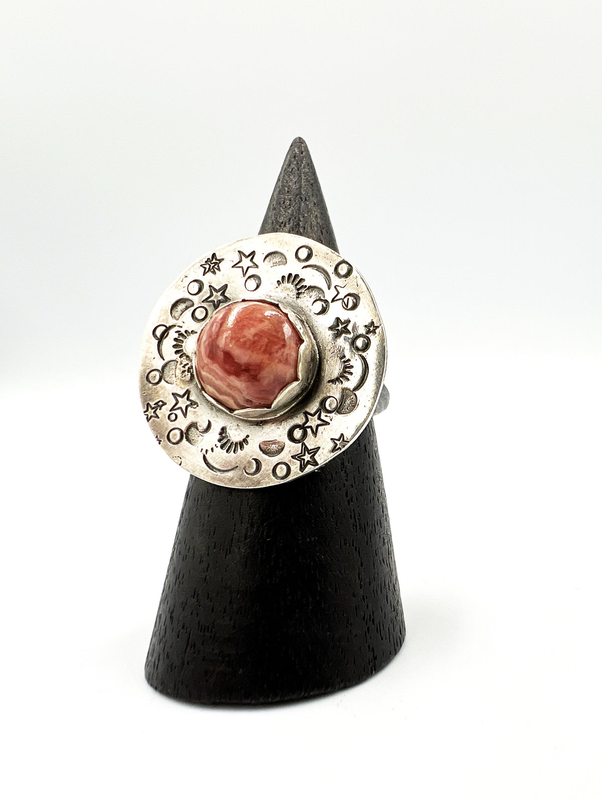 Rhodochrosite Celestial Scalloped Sterling Silver Ring by BeBeadiful Jewelry