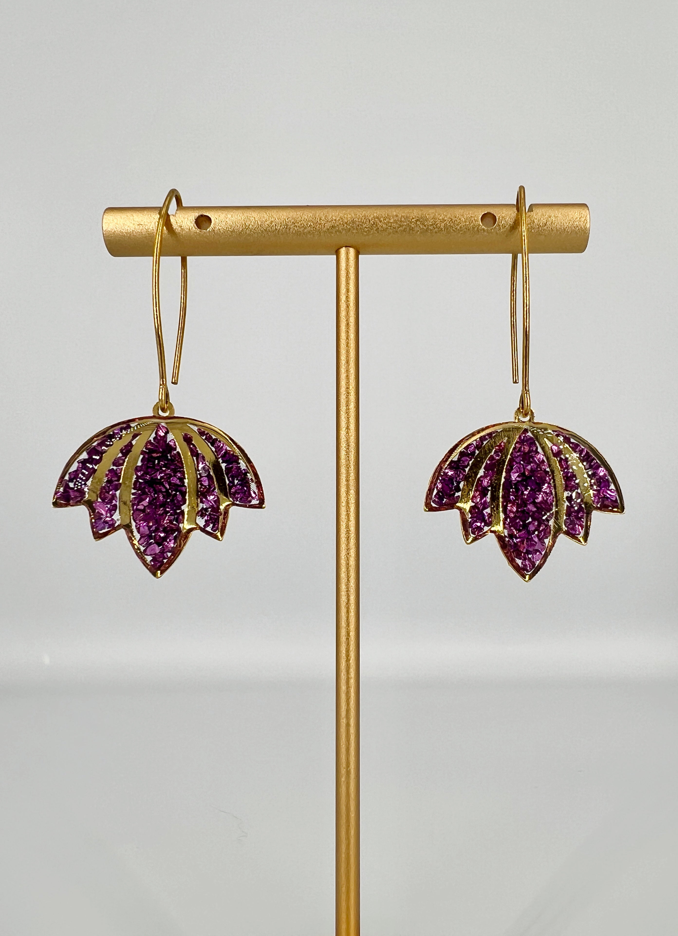 Purple Crushed Lotus Earrings by Bee Mary