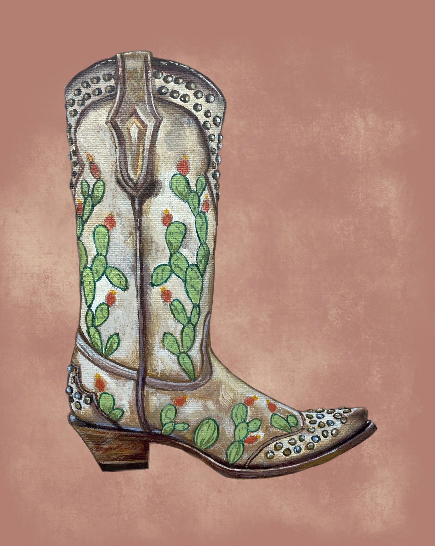 Studded Cactus Boot Greeting Card by Bryana Fleming