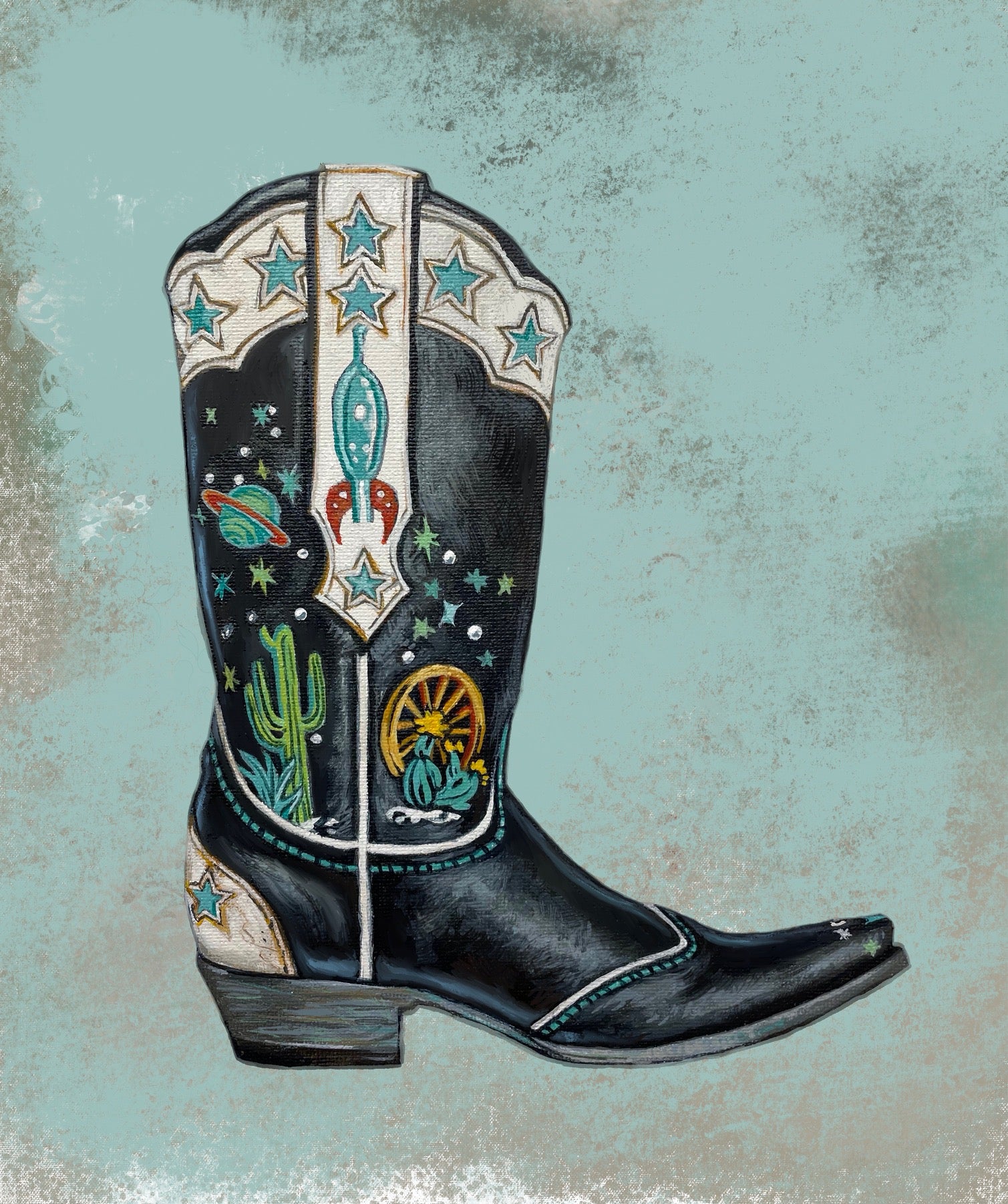 Rocket Country Boot Greeting Card by Bryana Fleming