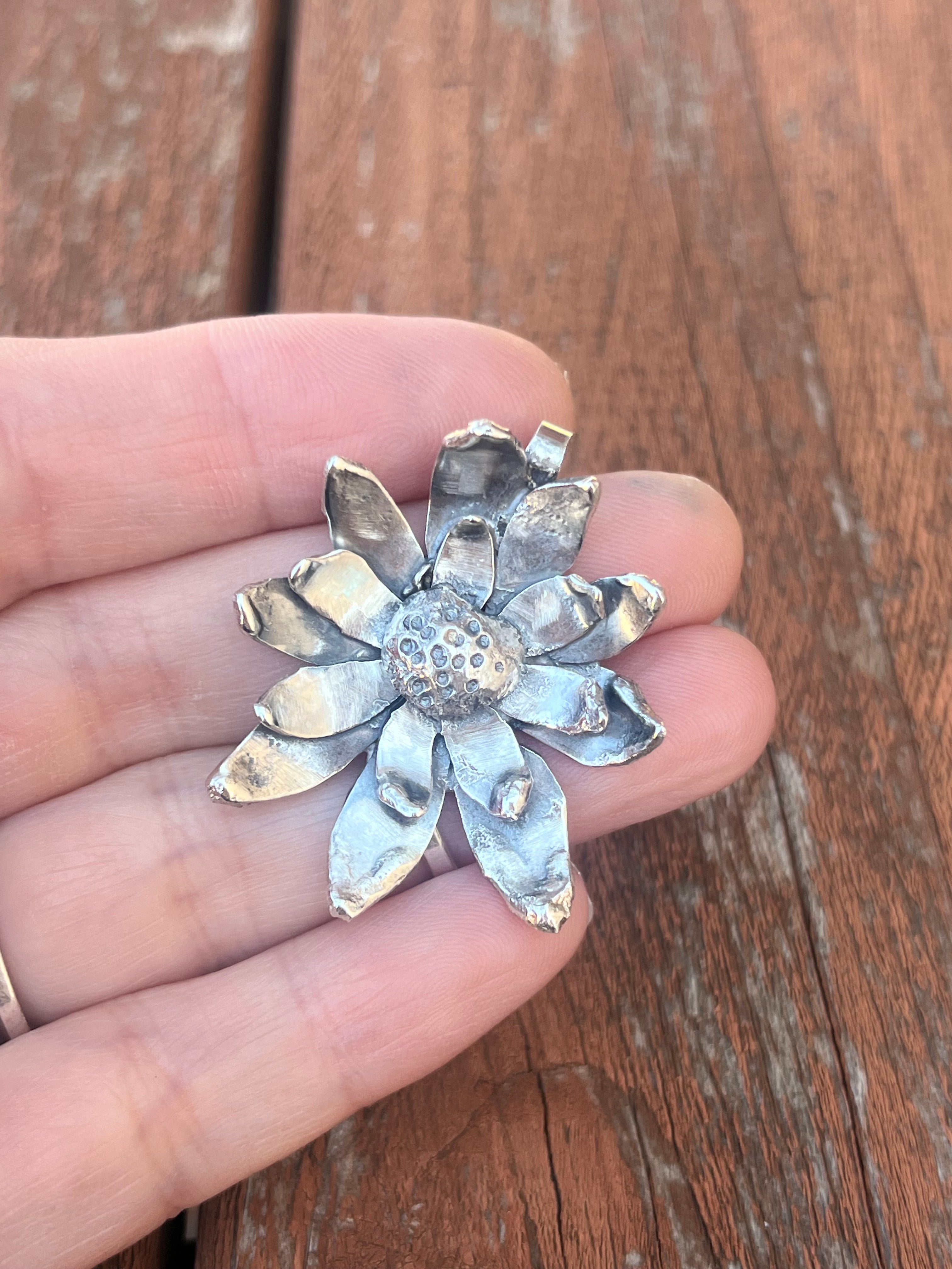 Large Sterling Silver Flower Pendant by Courtney Marie Jewelry