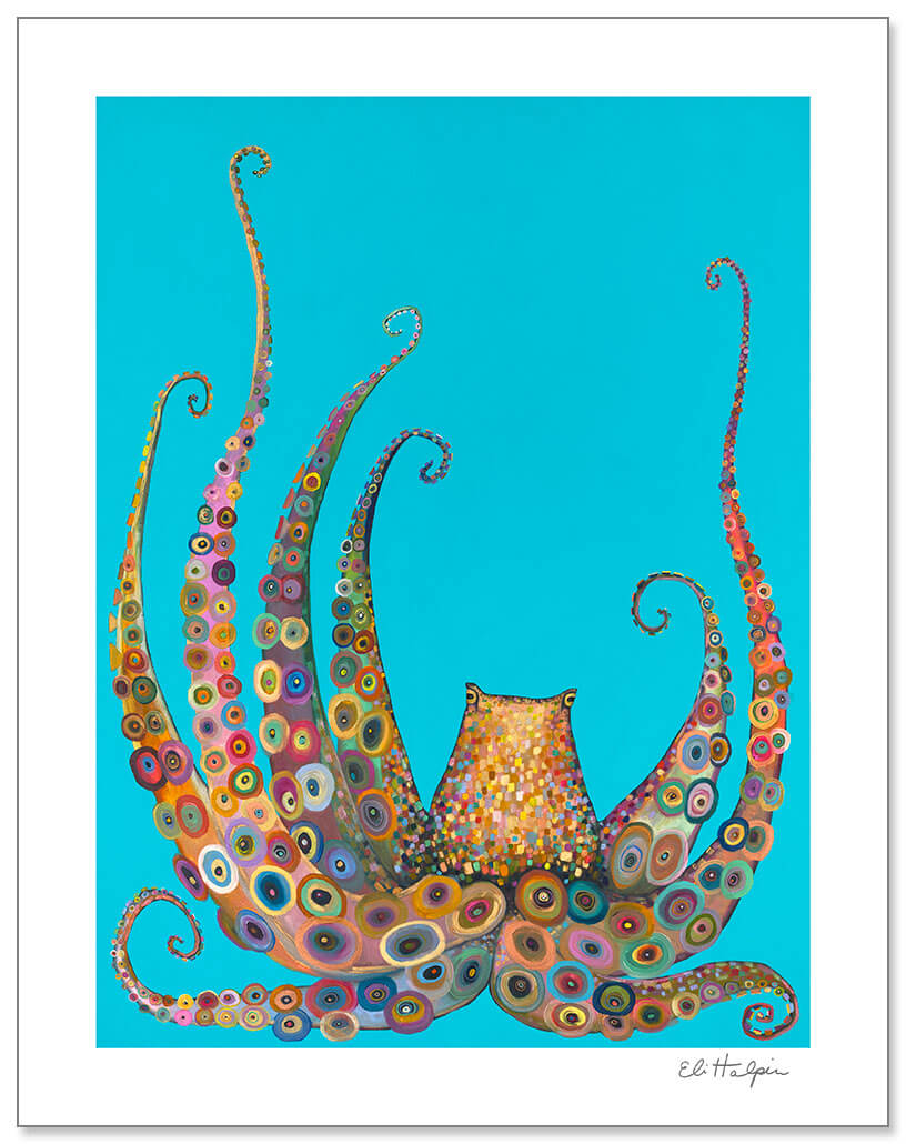 Blue Octopus Print by Eli Halpin + 11"x14" Paper