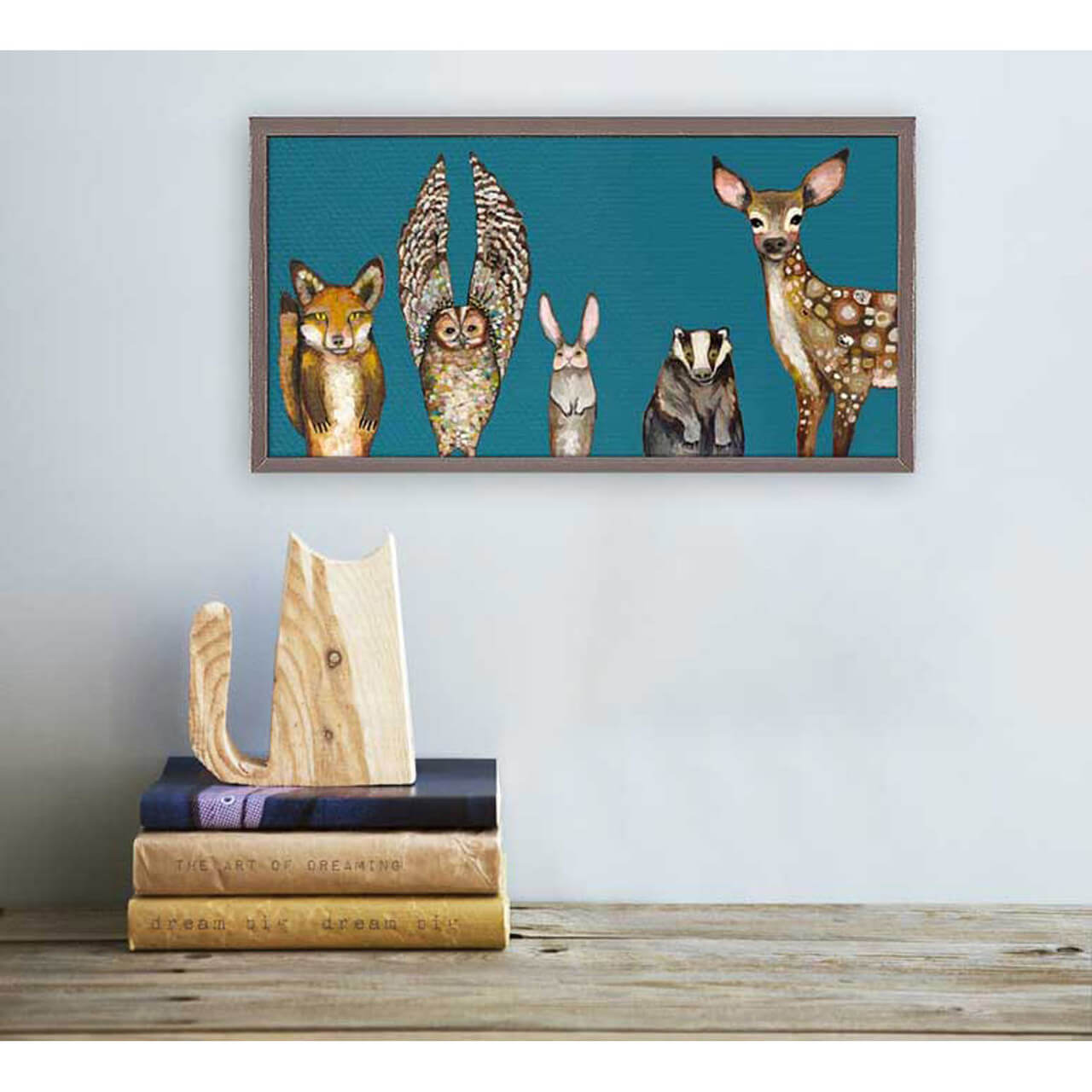 Forest Animals on Teal Mini Framed Canvas Print by Eli Halpin