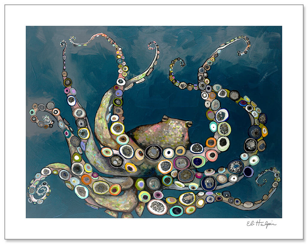 Octopus in the Deep Blue Sea Print by Eli Halpin + Paper