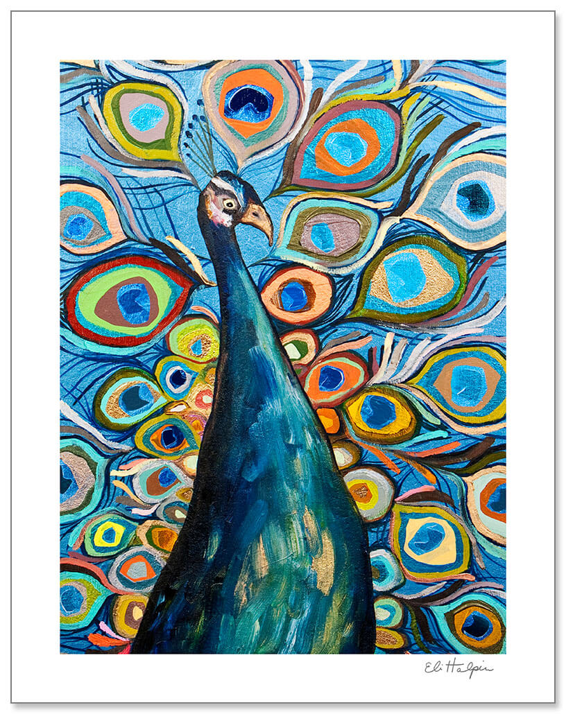 Peacock in Metallic Ocean Blue Print by Eli Halpin + Paper