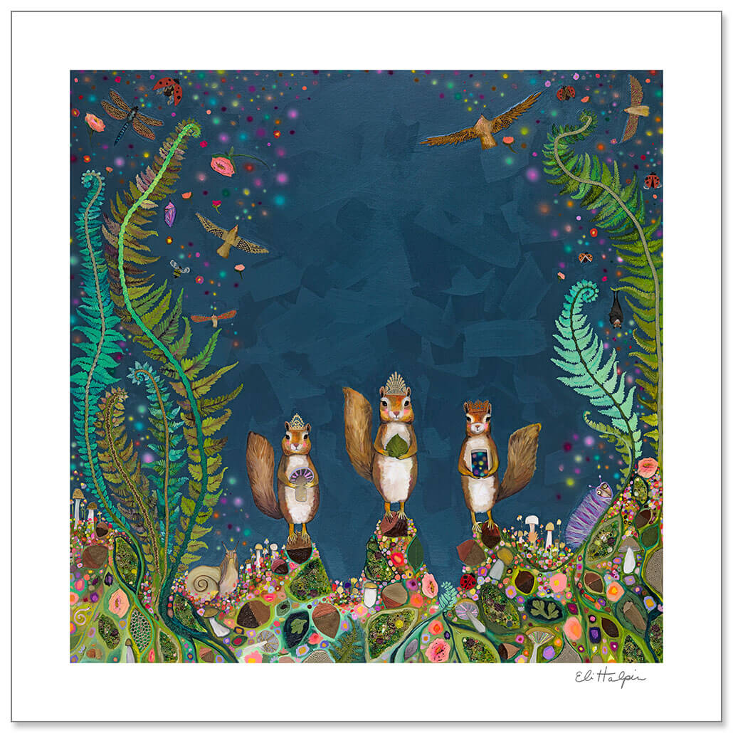Squirrel Royale - Fiddlehead Ferns Print by Eli Halpin + Paper