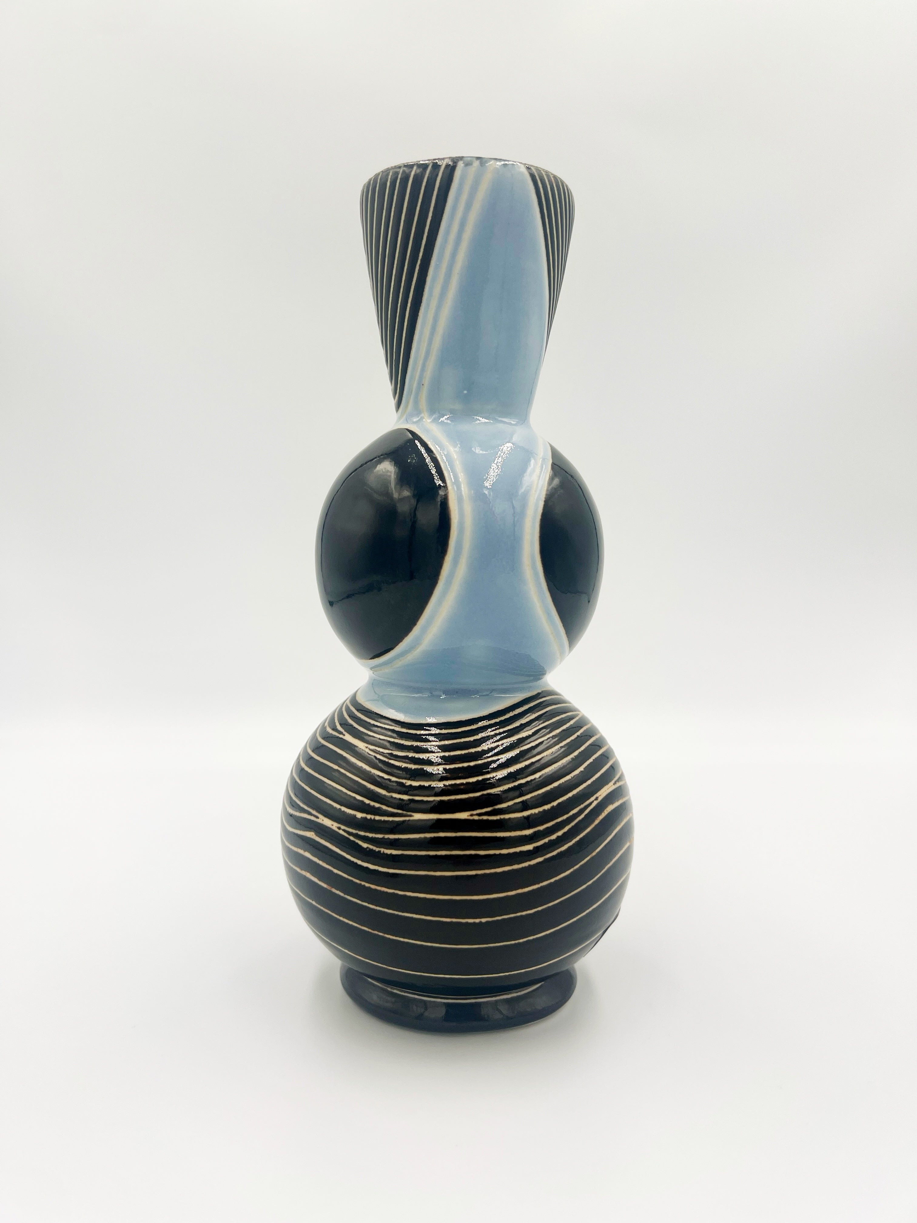 Black and Blue Mod Vase by Ephemeral Pottery