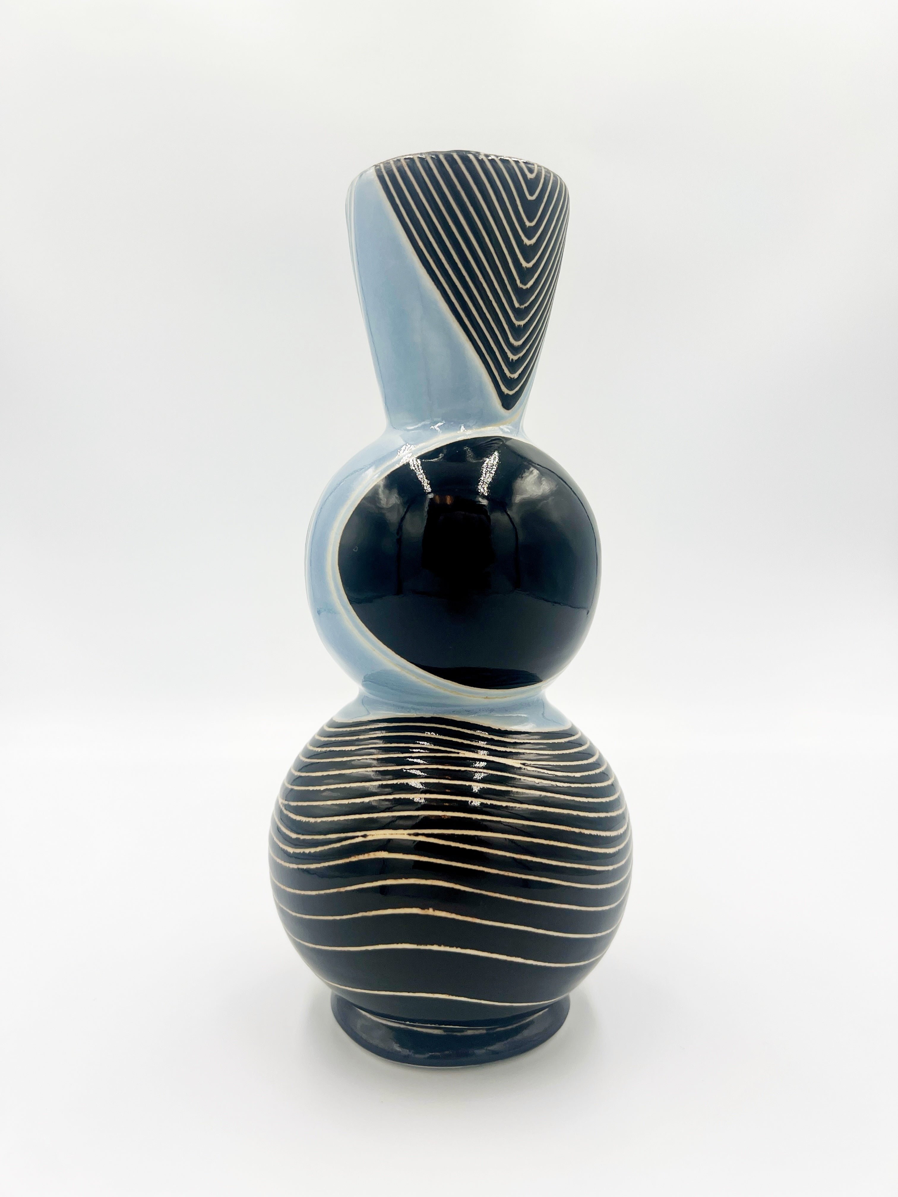 Black and Blue Mod Vase by Ephemeral Pottery