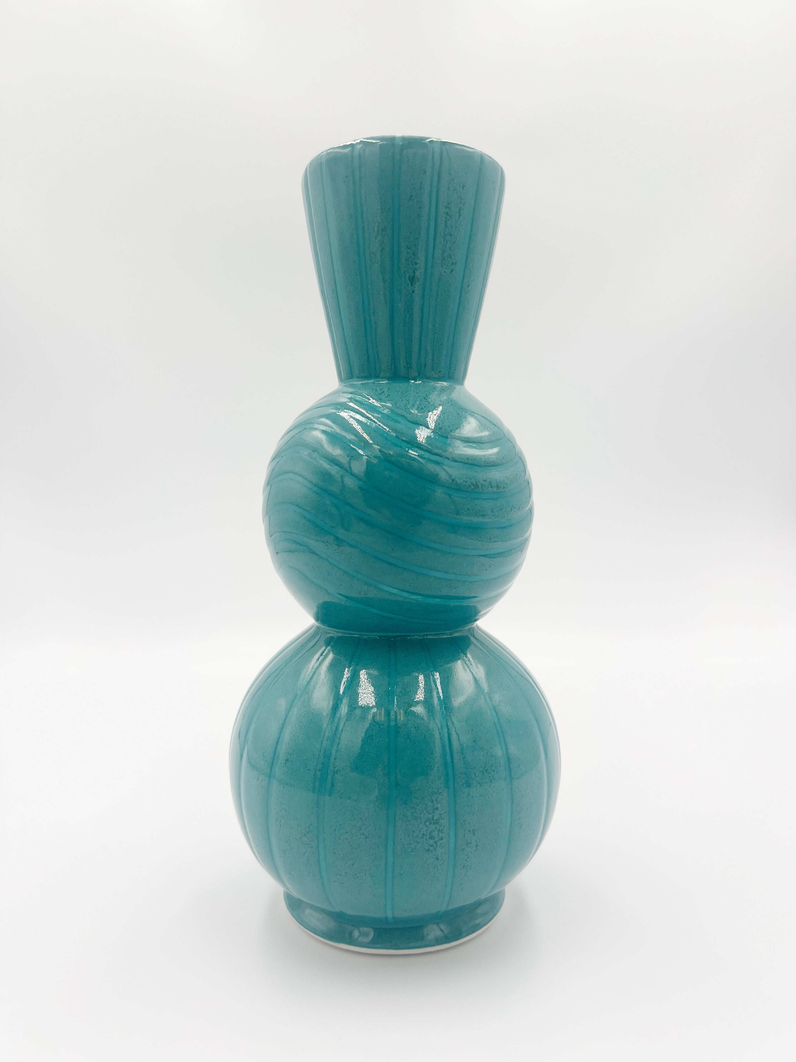 Blue Vase with Lines by Ephemeral Pottery