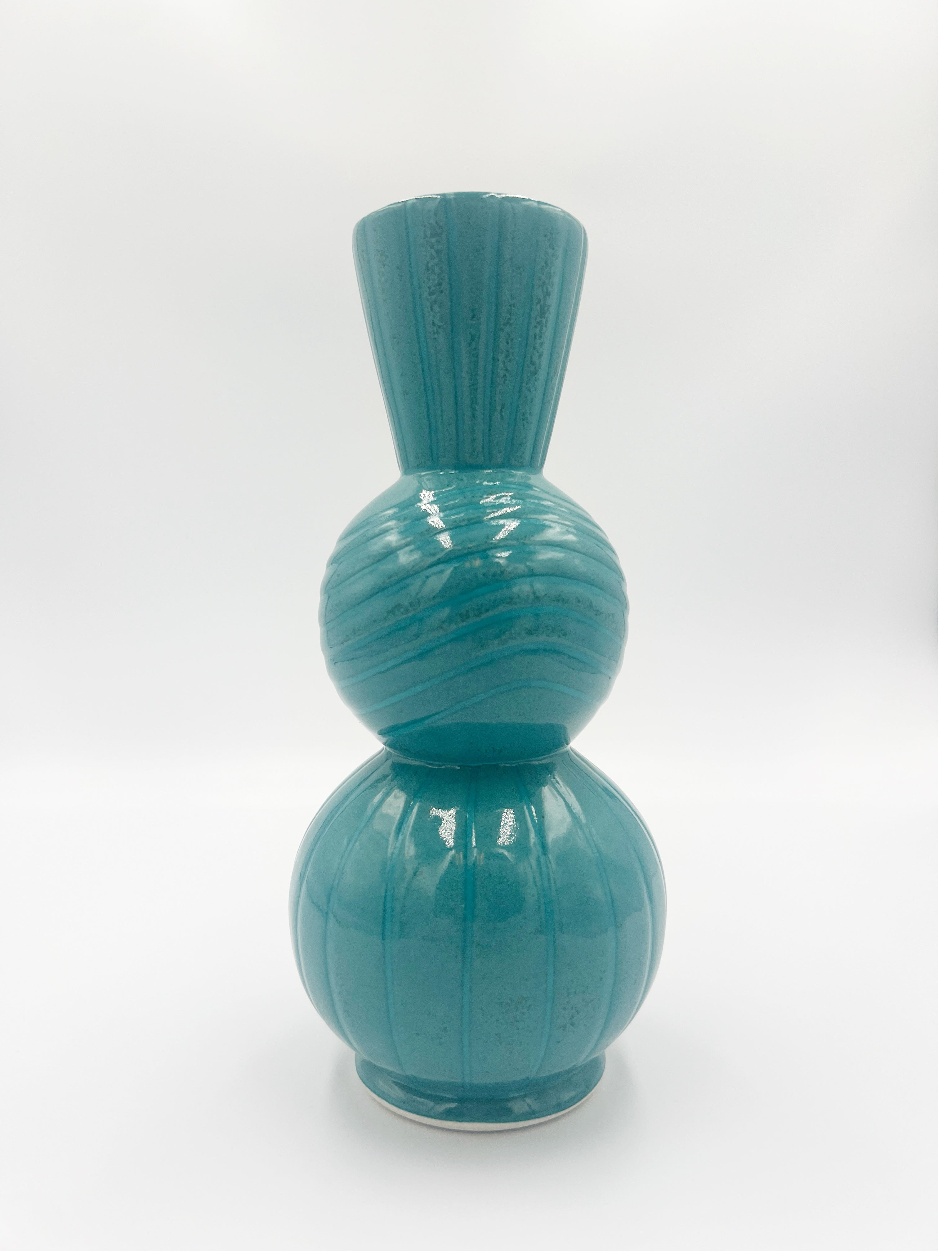 Blue Vase with Lines by Ephemeral Pottery