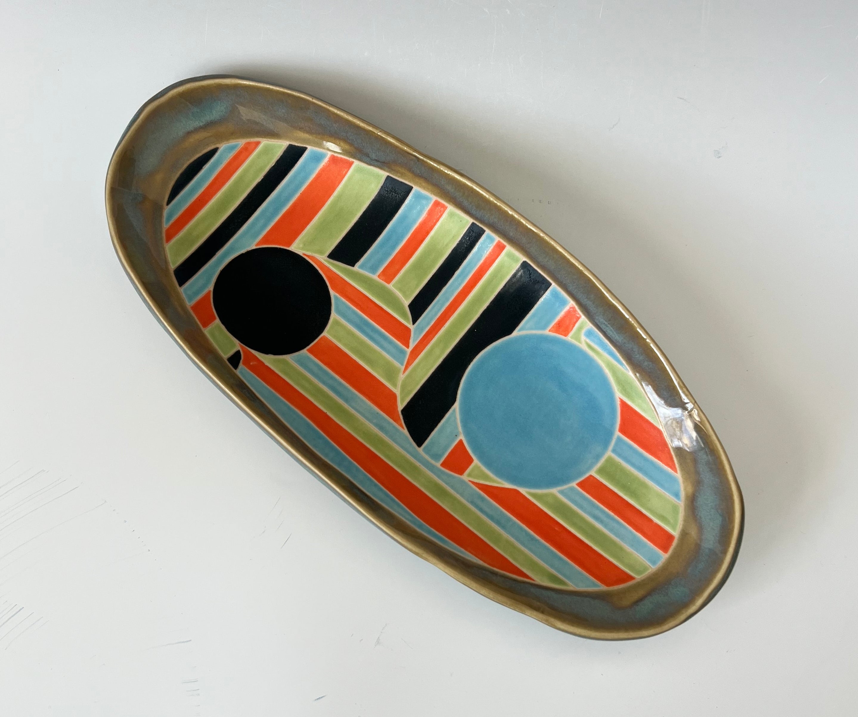 Oval Geometric Tray by Ephemeral Pottery