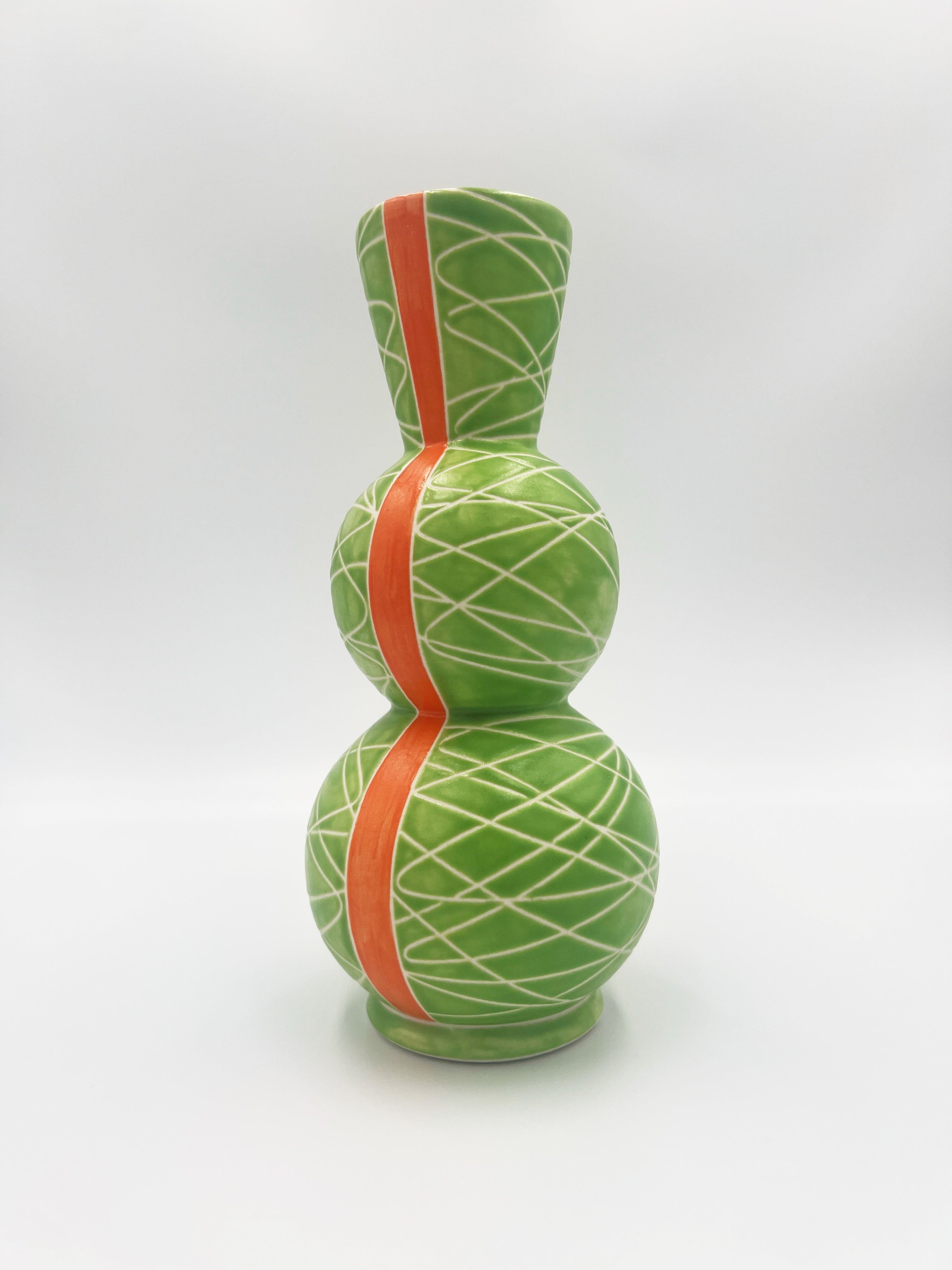 Green Vase with Orange Line by Ephemeral Pottery