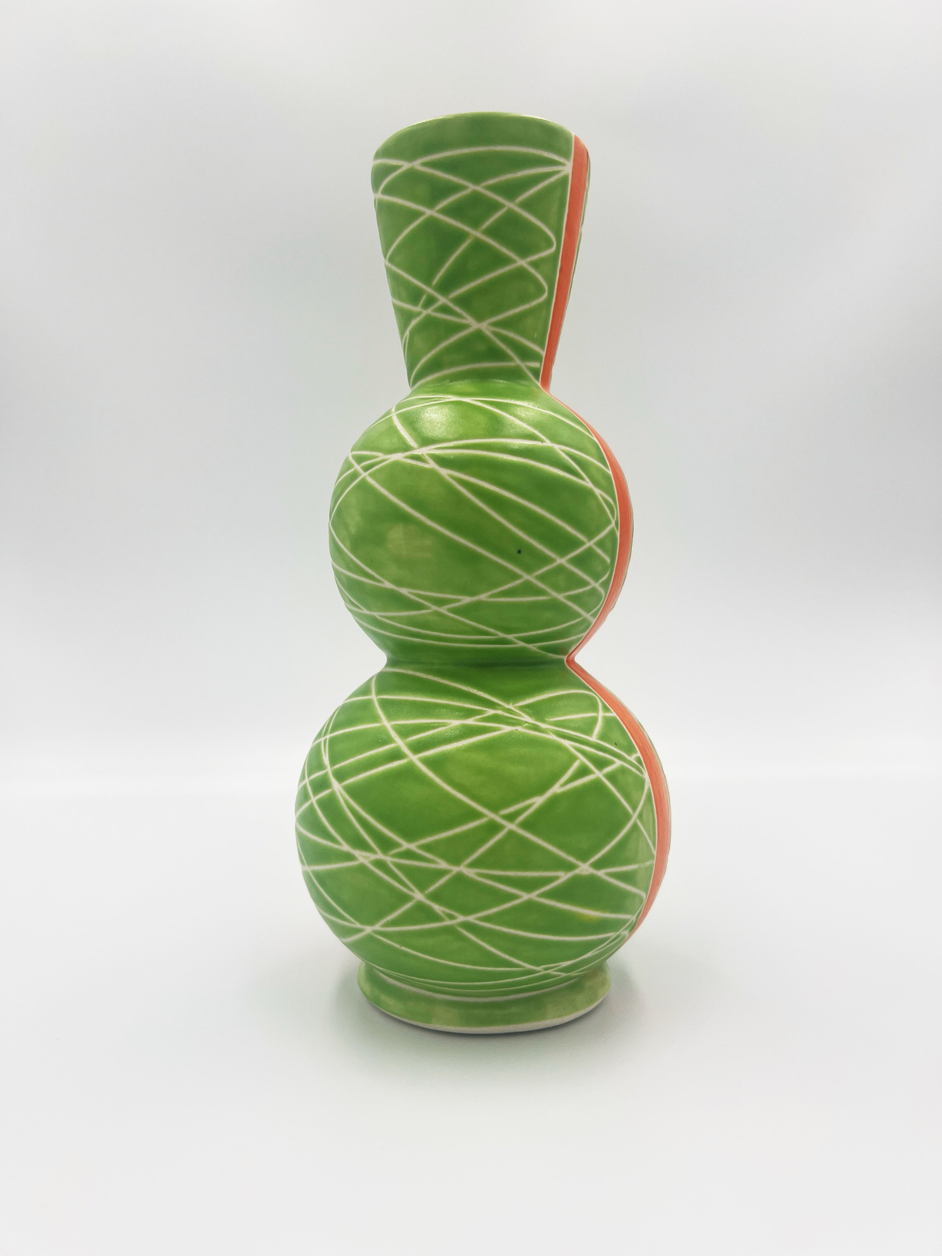 Green Vase with Orange Line by Ephemeral Pottery