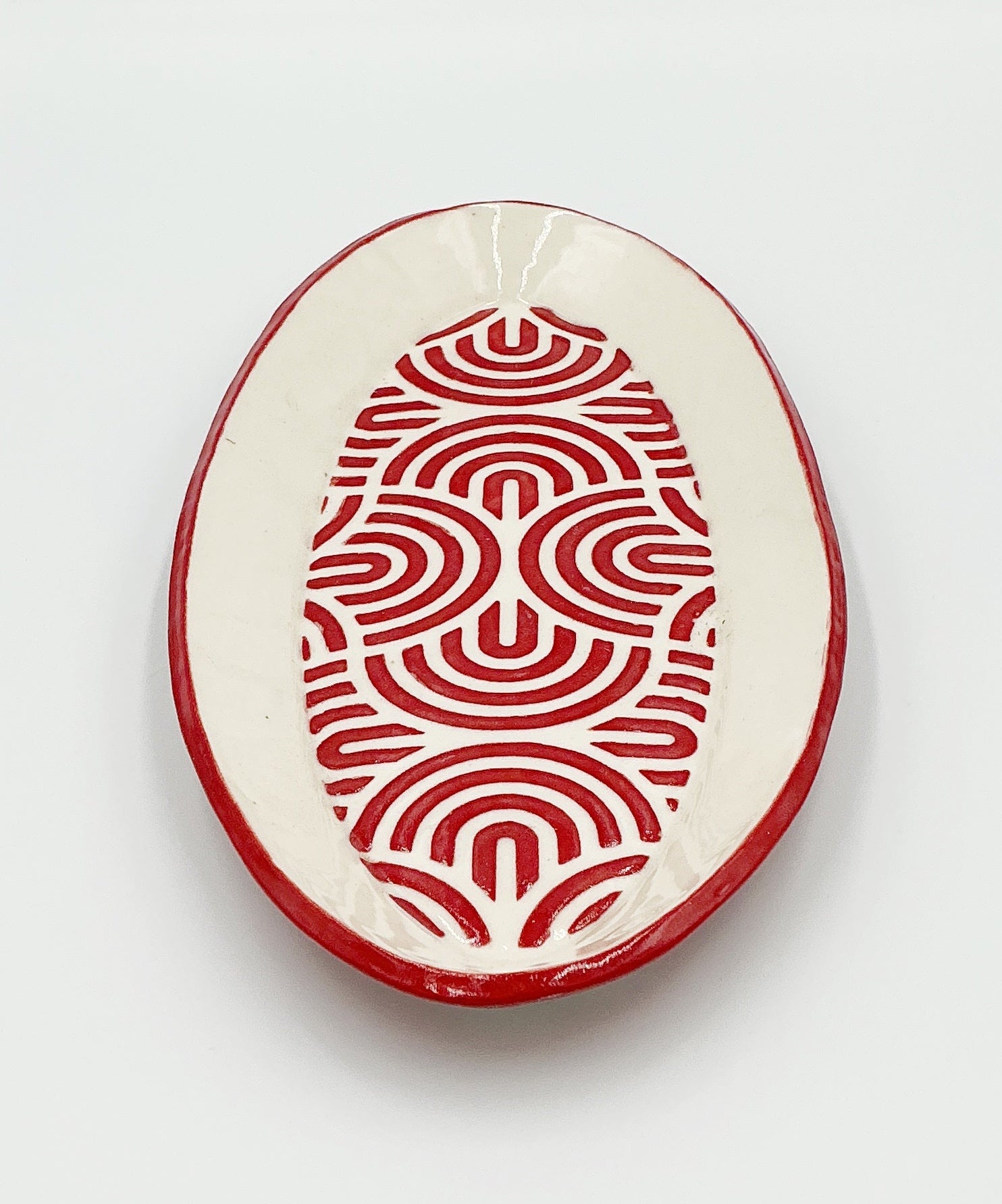 Oval Red Rimmed Tray by Ephemeral Pottery