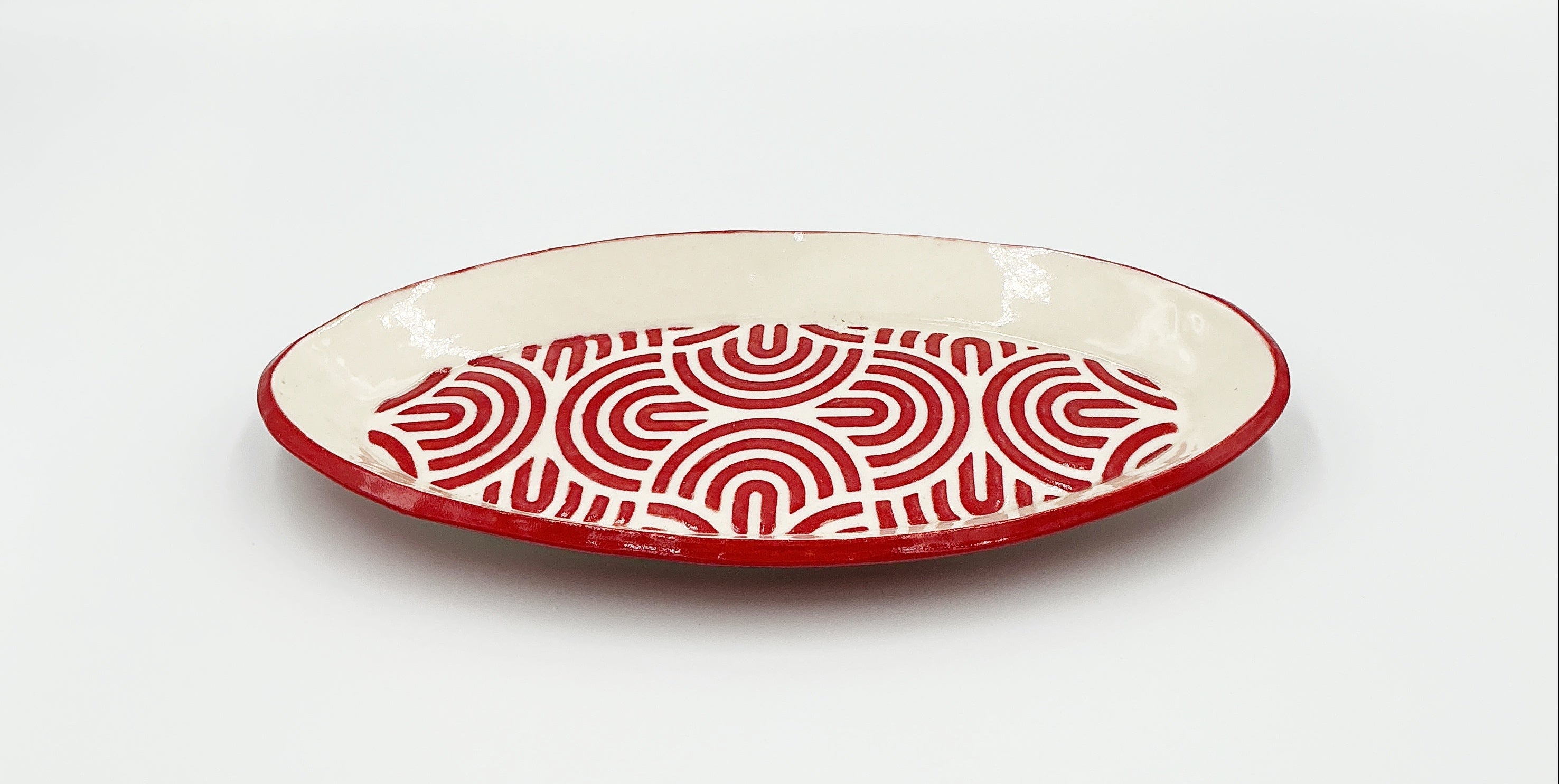 Oval Red Rimmed Tray by Ephemeral Pottery
