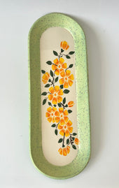 Yellow Flower Tray with Green Edge by Ephemeral Pottery