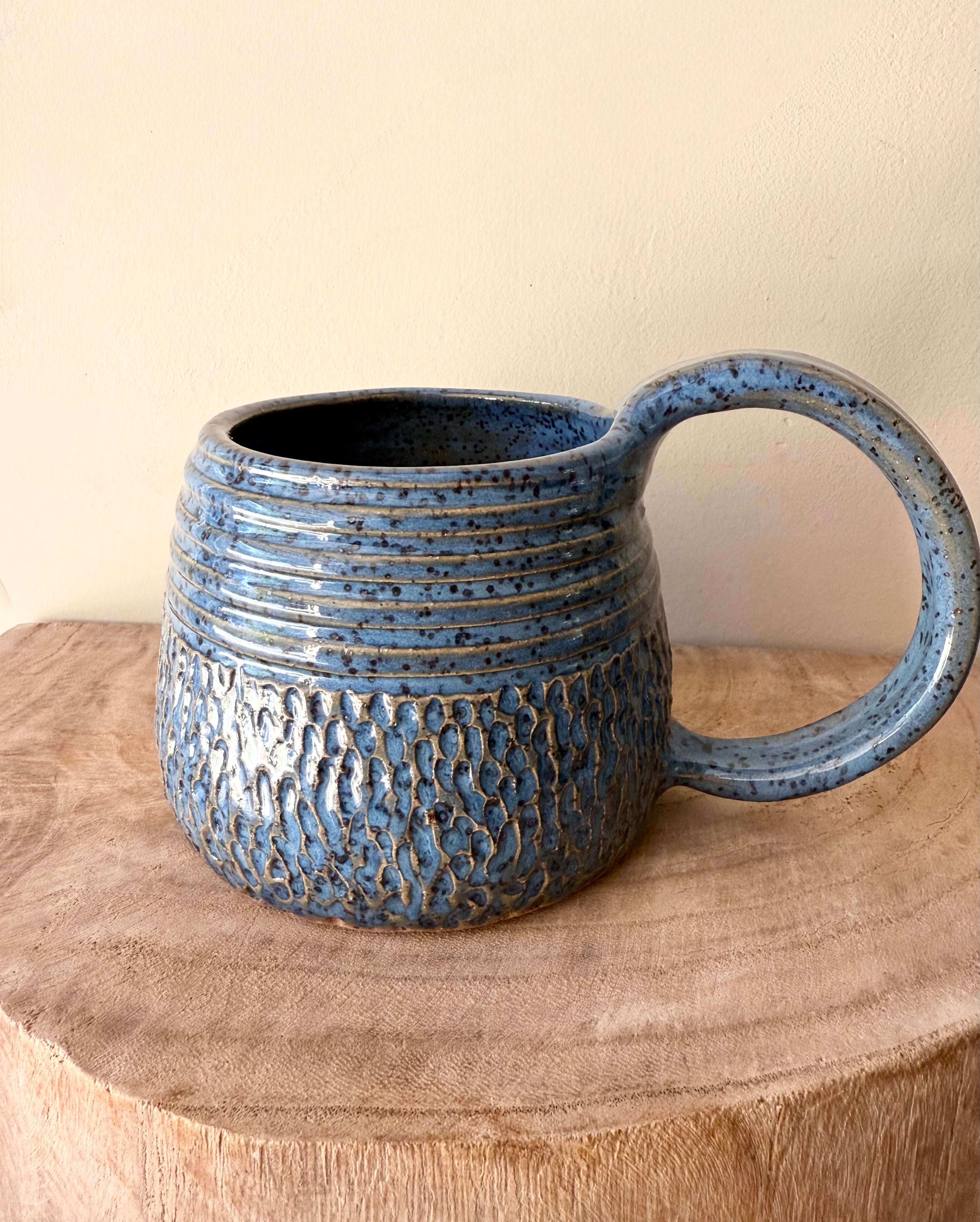 Blue Carved Mug by Fig Tree Pots