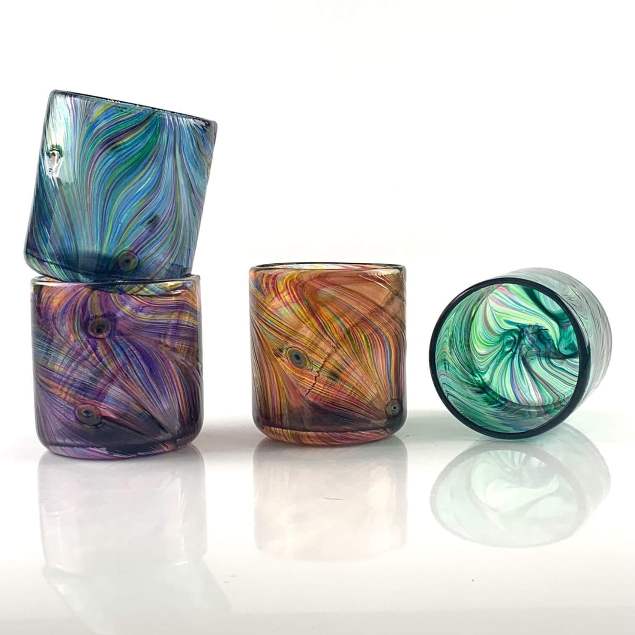 Peacock Feather Glass Cups by Ghost Pepper Glass + Rocks