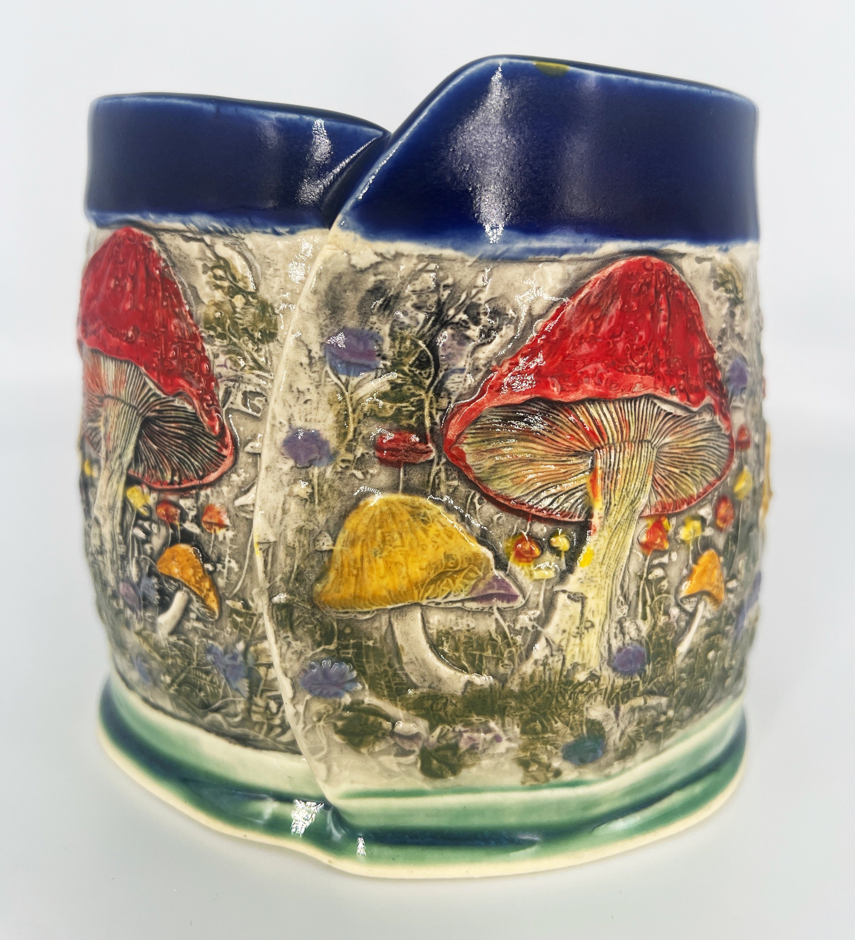 Colorful Mushroom Planter with a Blue Rim by Hooting Buddha