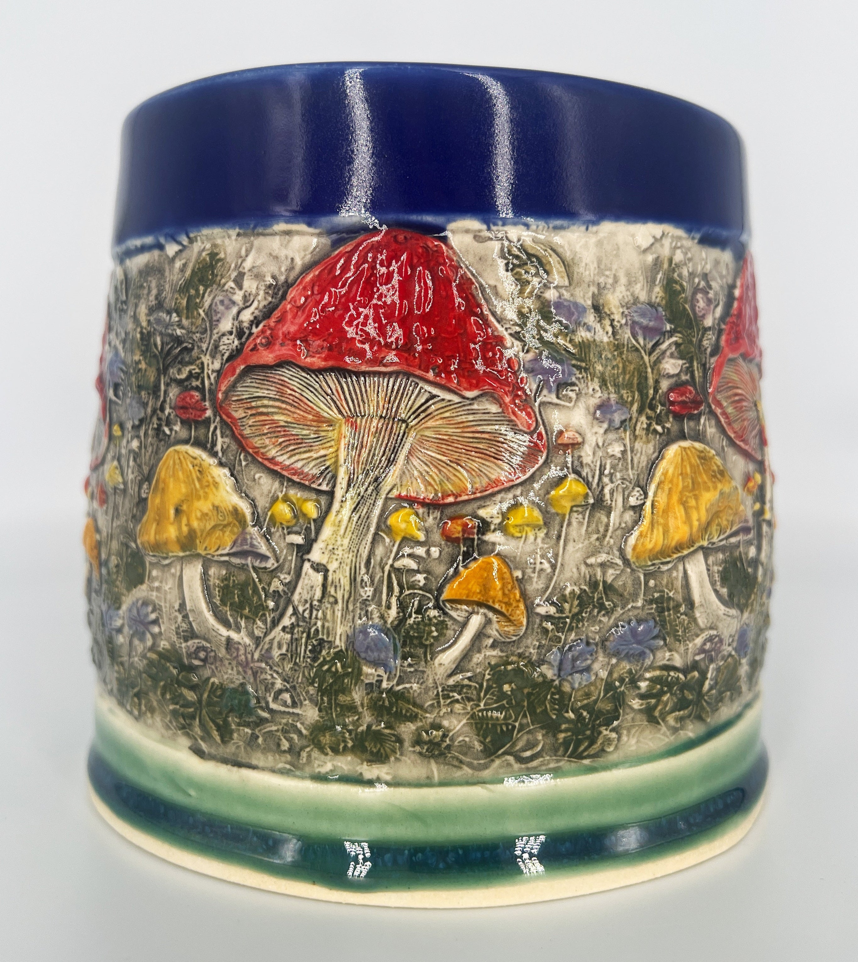 Colorful Mushroom Planter with a Blue Rim by Hooting Buddha