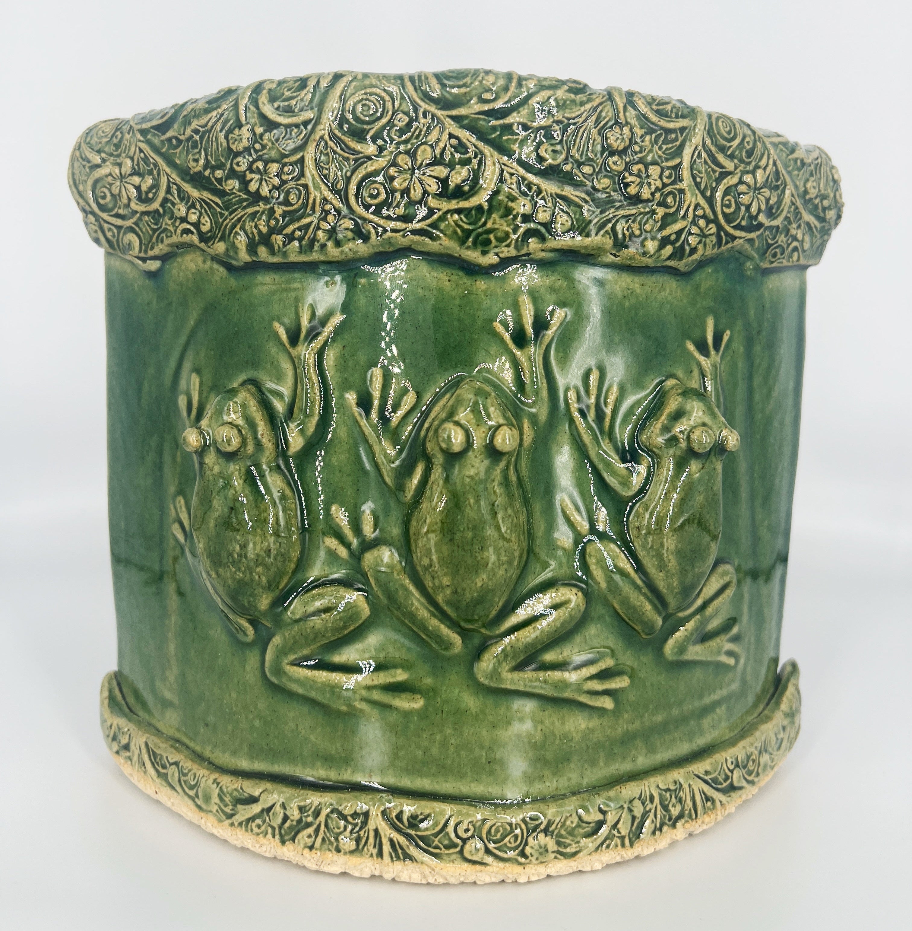 Green Triple Frog Planter by Hooting Buddha