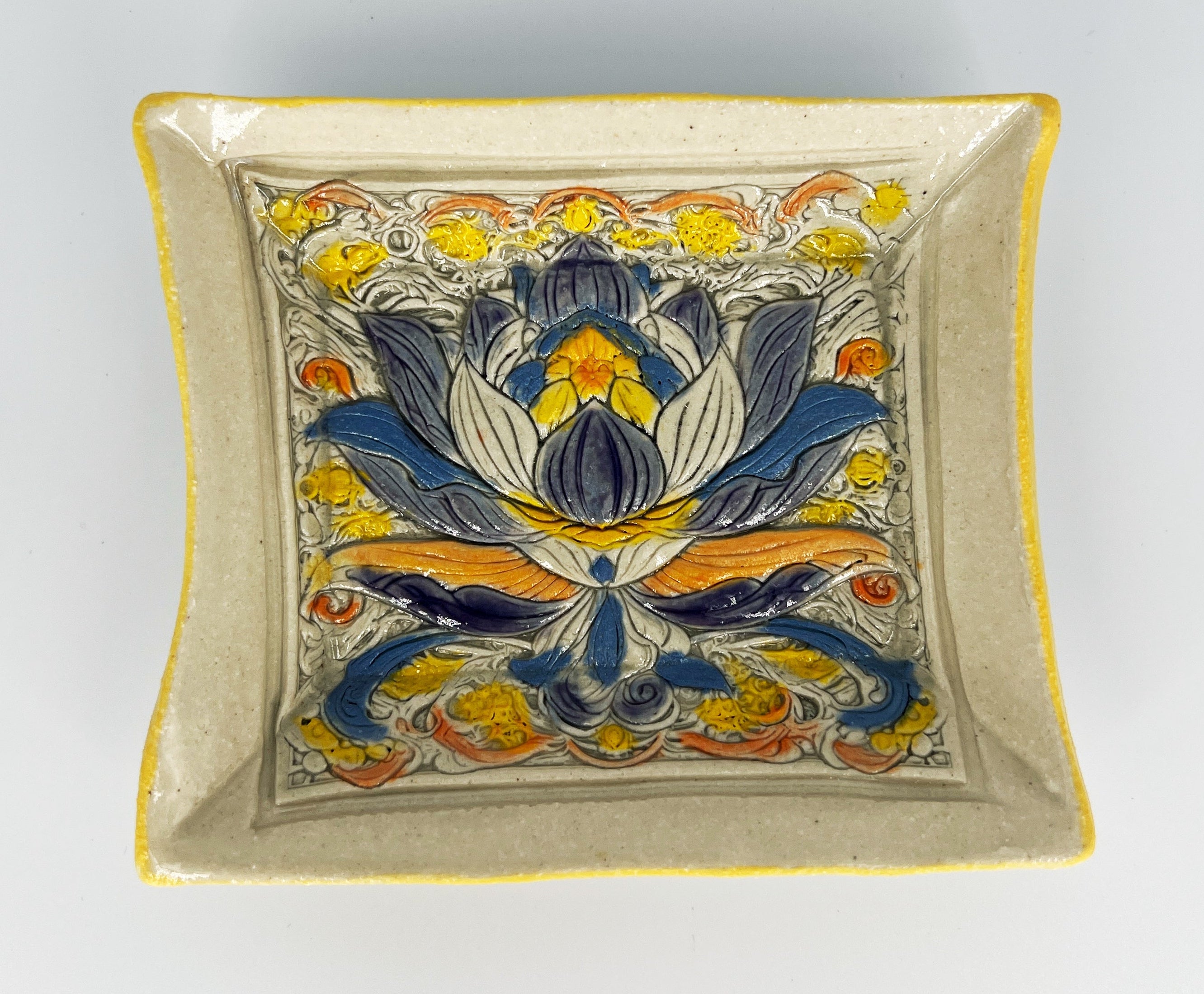 Lotus Dish with Yellow Rim by Hooting Buddha