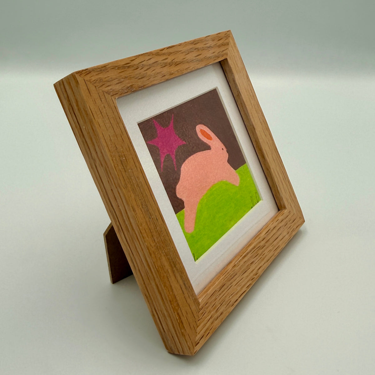 Magenta Burst Peach Bunny (Small Framed) Original by Little Paper Lady
