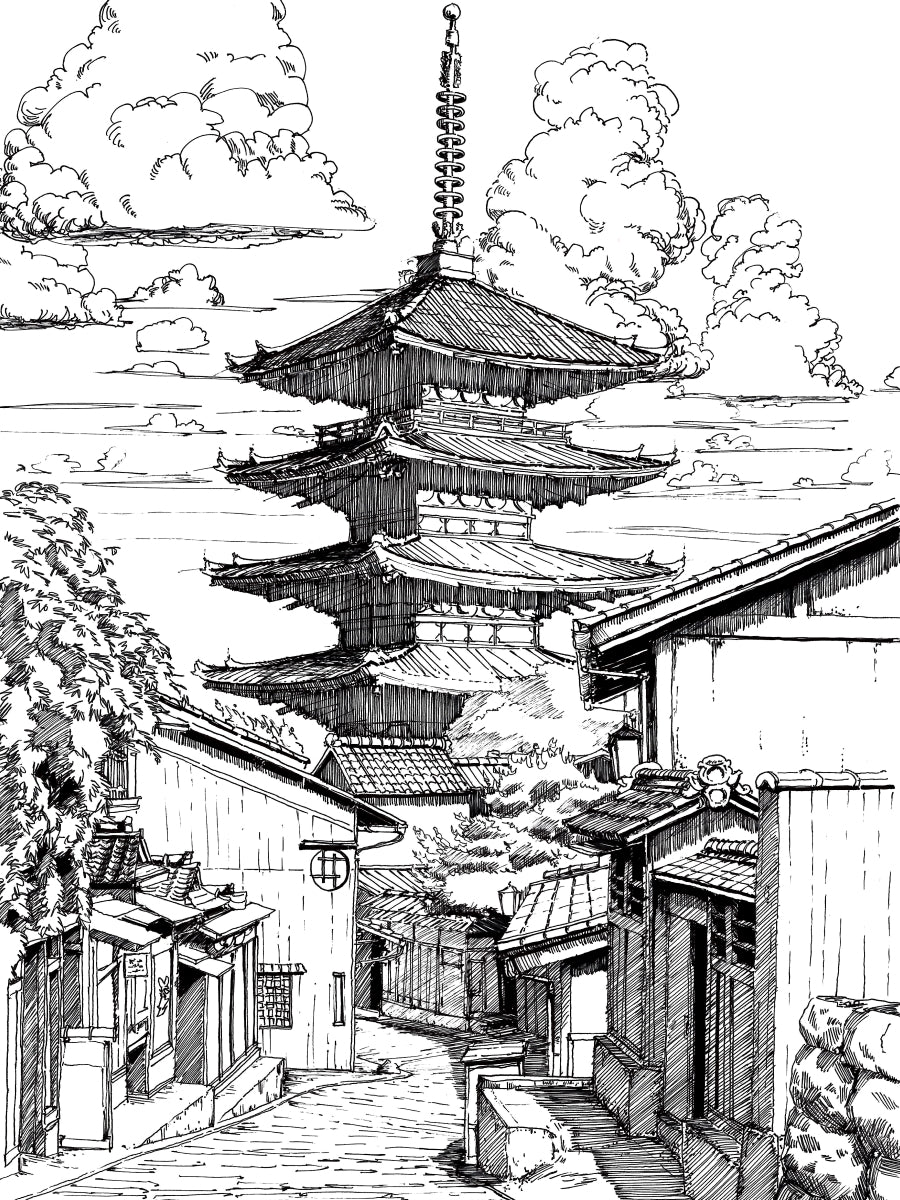 Japan Travel Sketch: Ninezaka Print by Phillip Seymour + 9"x12"