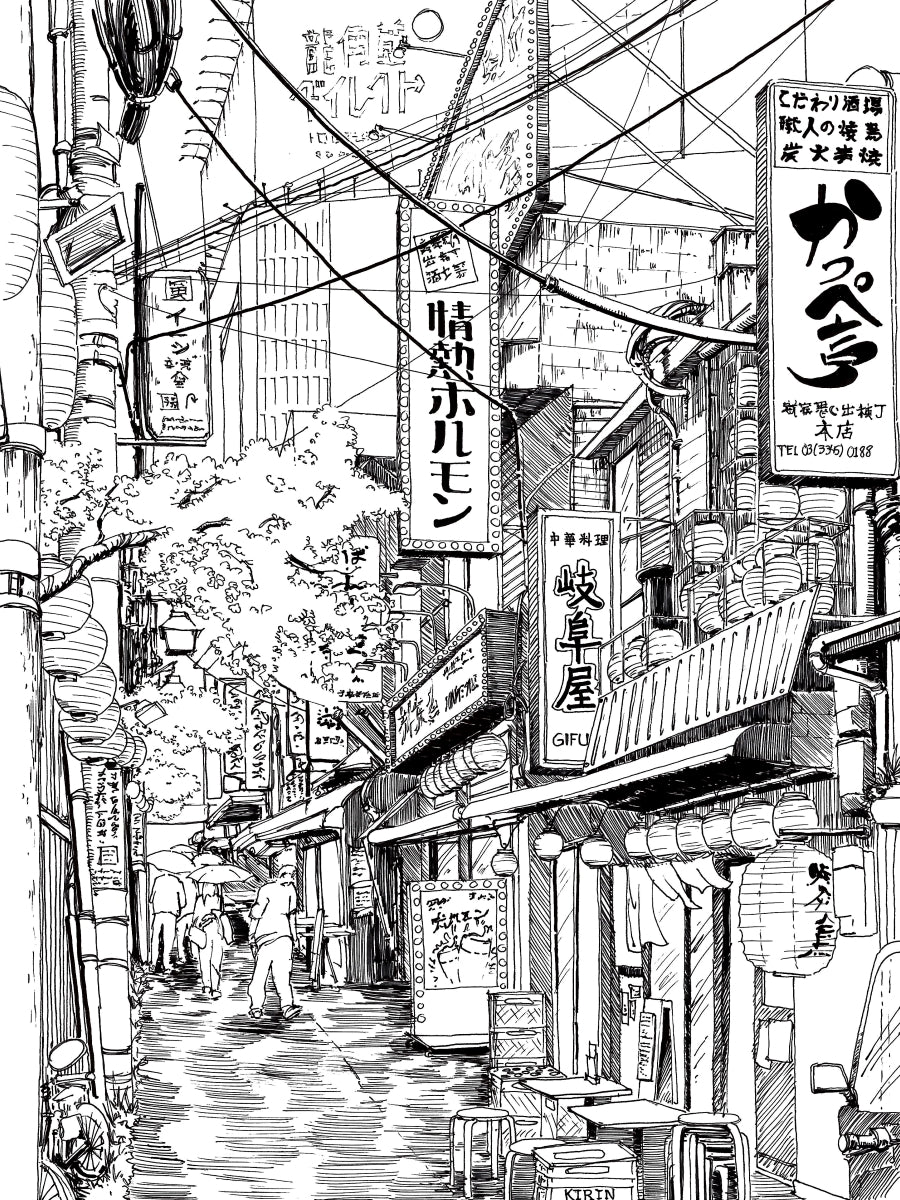 Japan Travel Sketch: Shinjuku Print by Phillip Seymour + 9"x12"