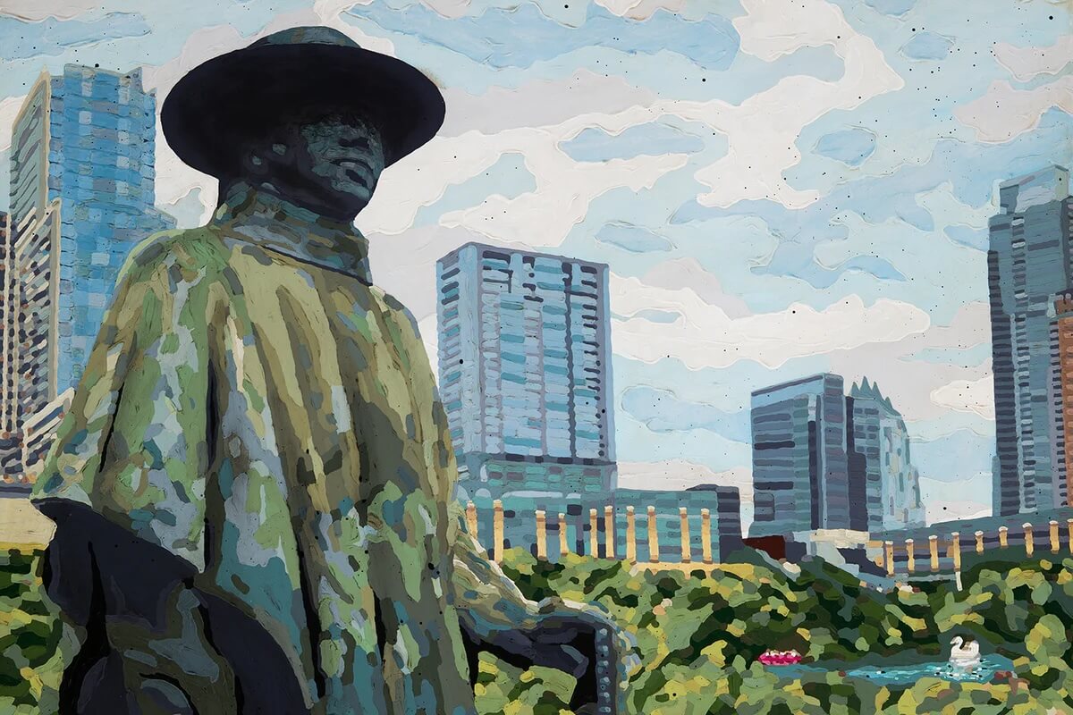 Stevie Ray Vaugh Over Austin Print by Joel Ganucheau + 11"x14" Paper