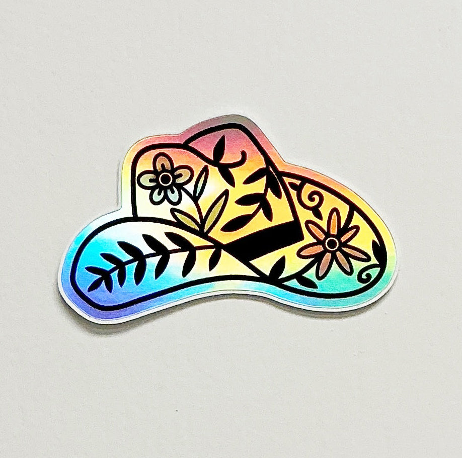 Holographic Floral Cowboy Hat Sticker by Katie Cowden