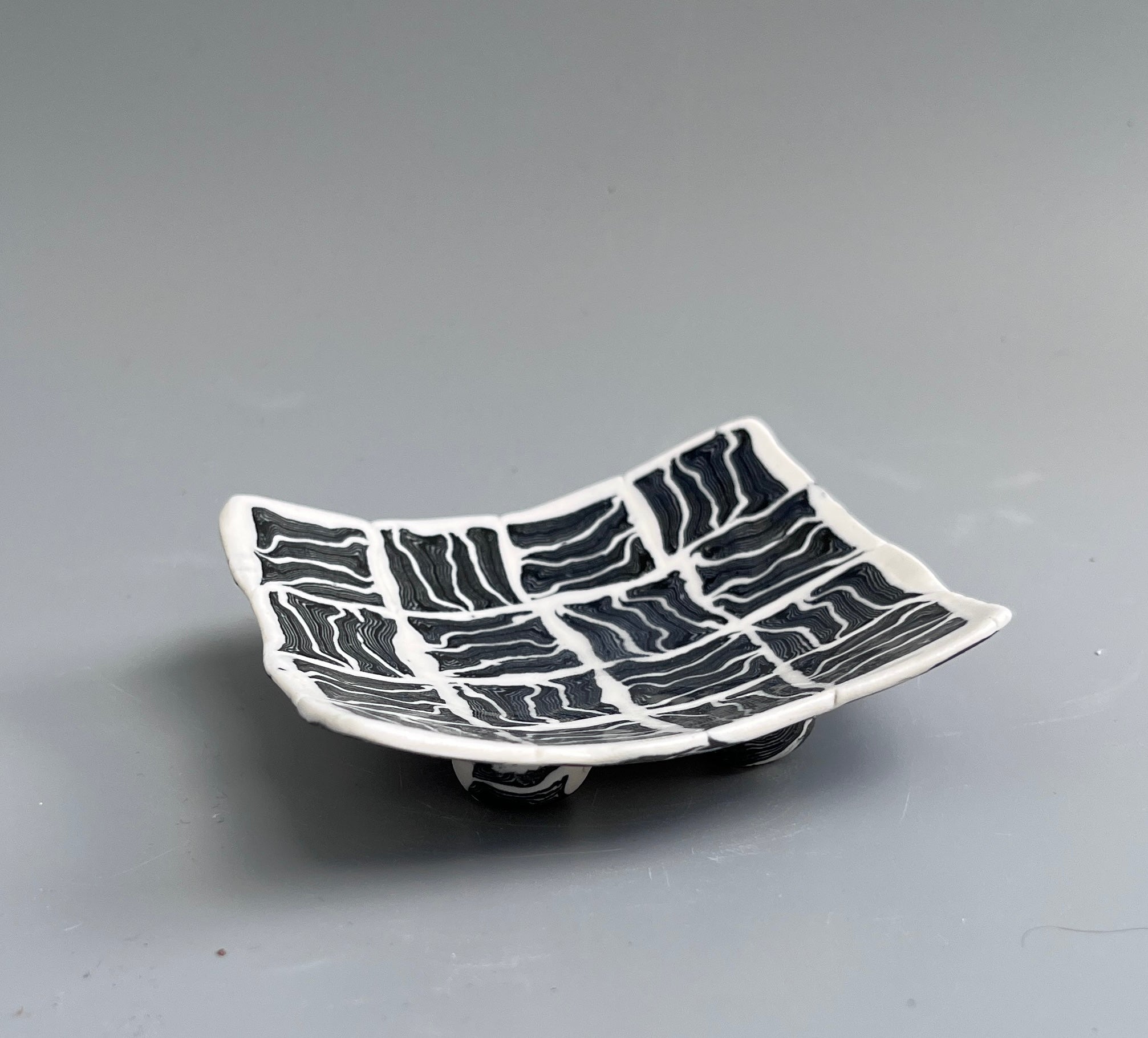 Black and White Nerikomi Dish #1 by Katy Bradshaw David