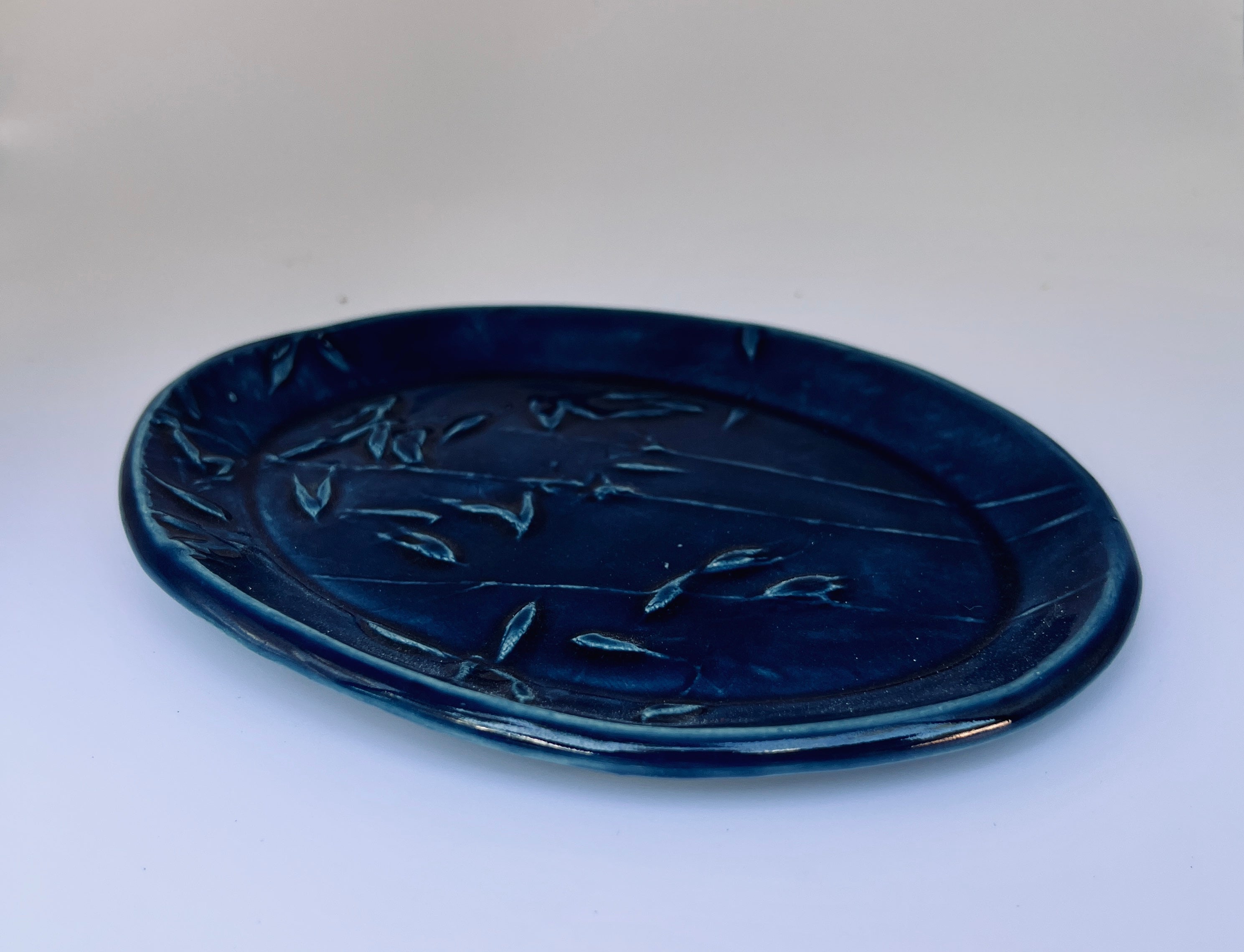 Dark Blue Oval Botanical Dish by Katy Bradshaw David