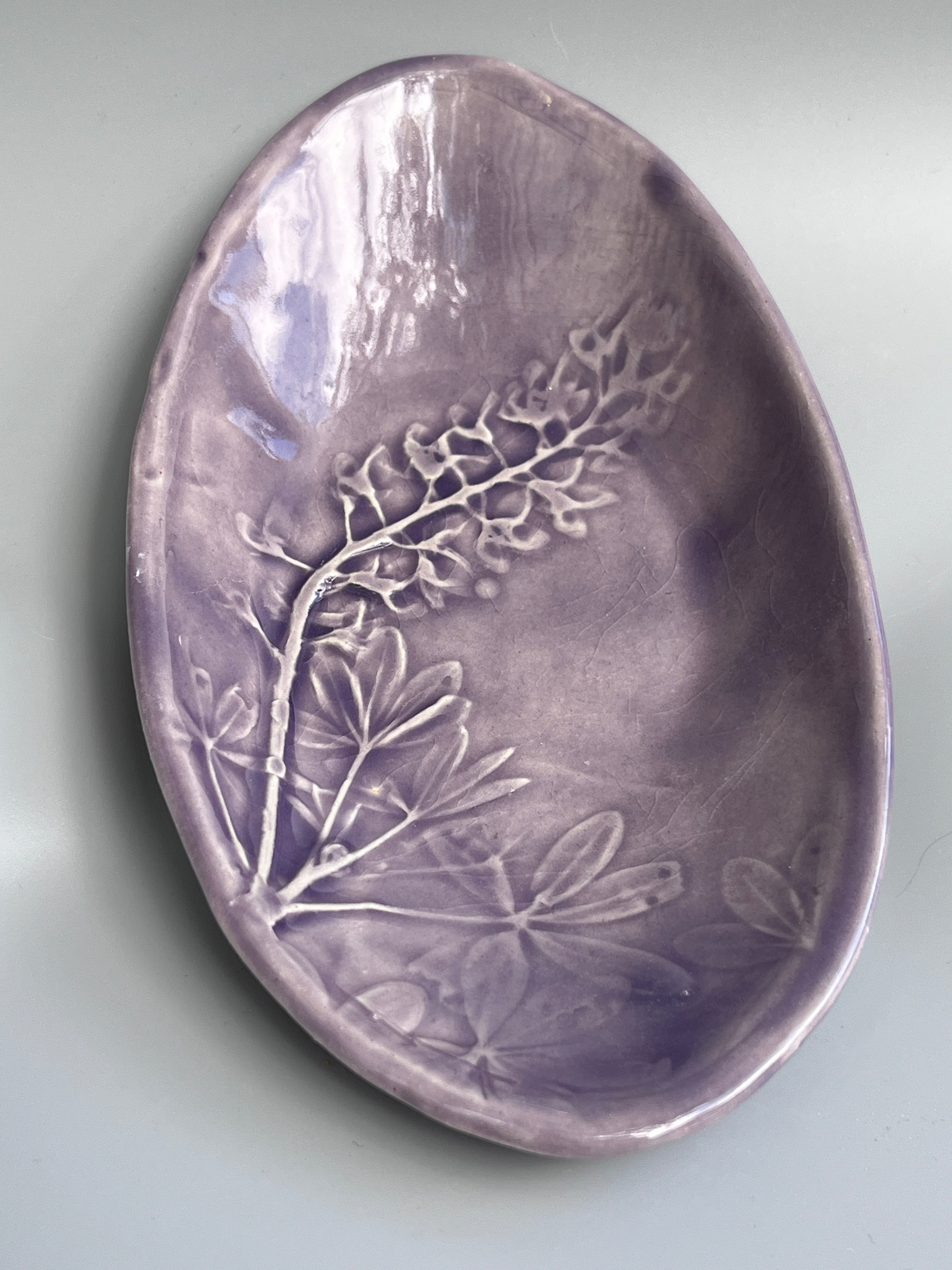 Oval Purple Bluebonnet Textured Dish by Katy Bradshaw David