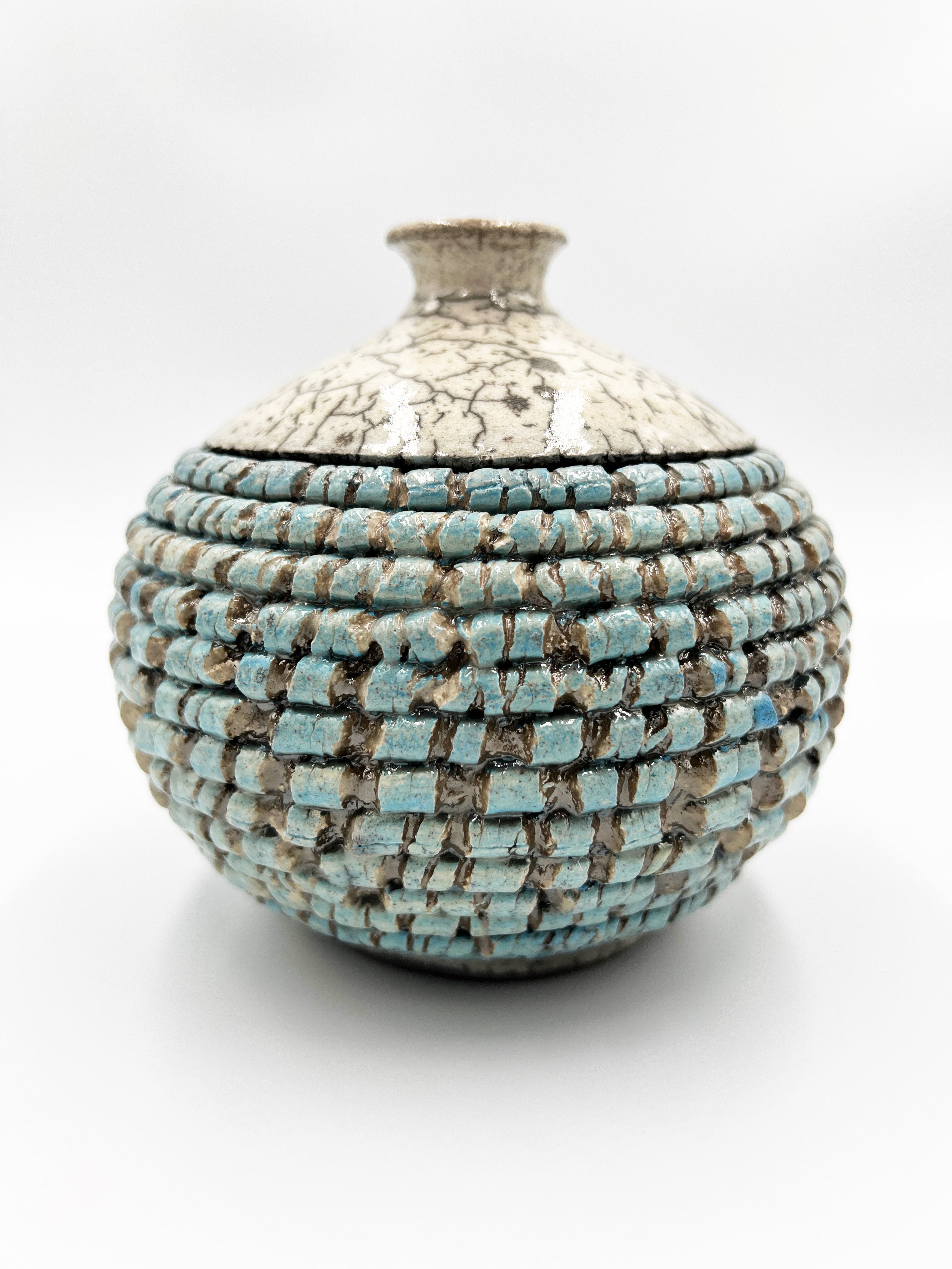 Baby Blue Porcelain Crackle Pot by Mark Kazanoff