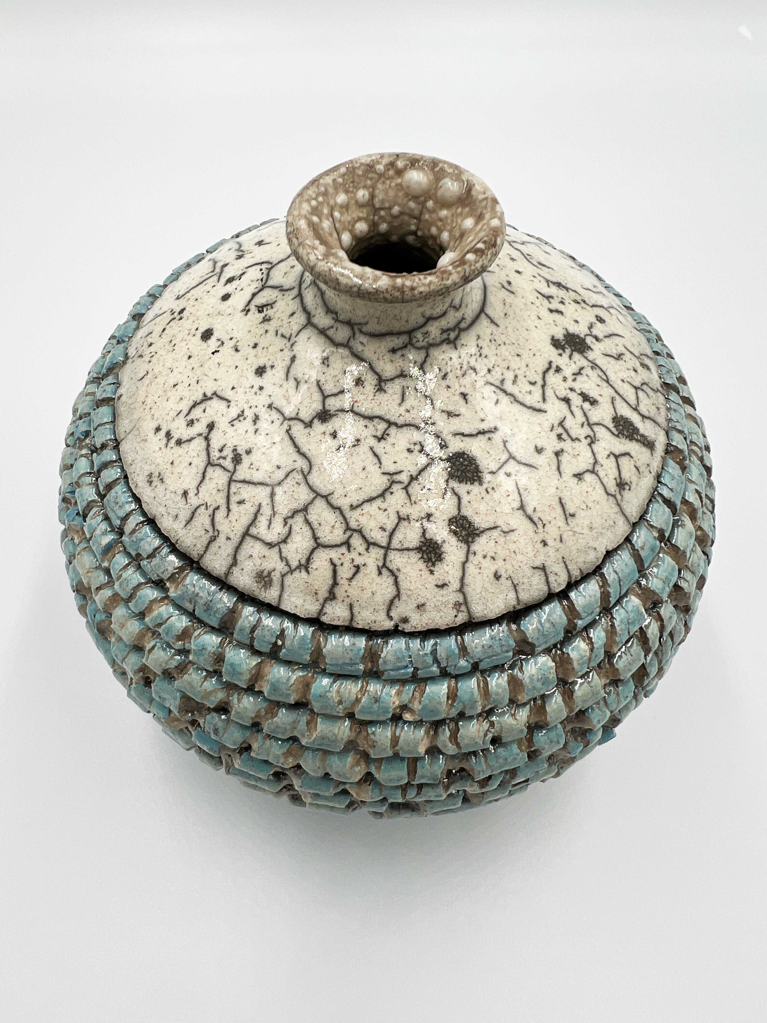 Baby Blue Porcelain Crackle Pot by Mark Kazanoff