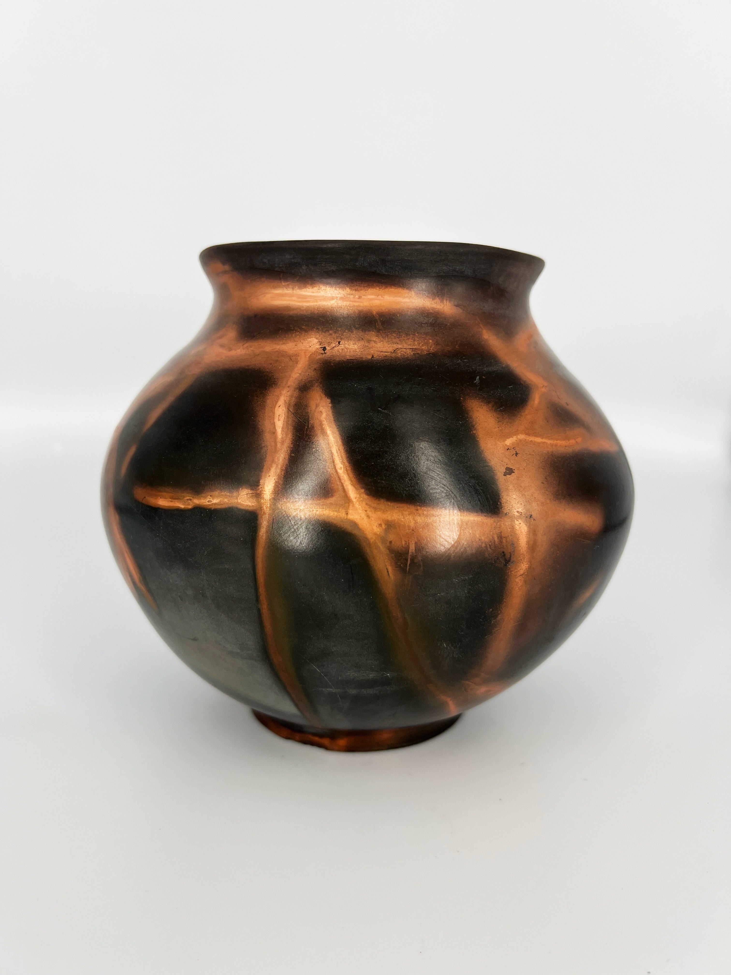 Black and Copper Raku Pot by Mark Kazanoff